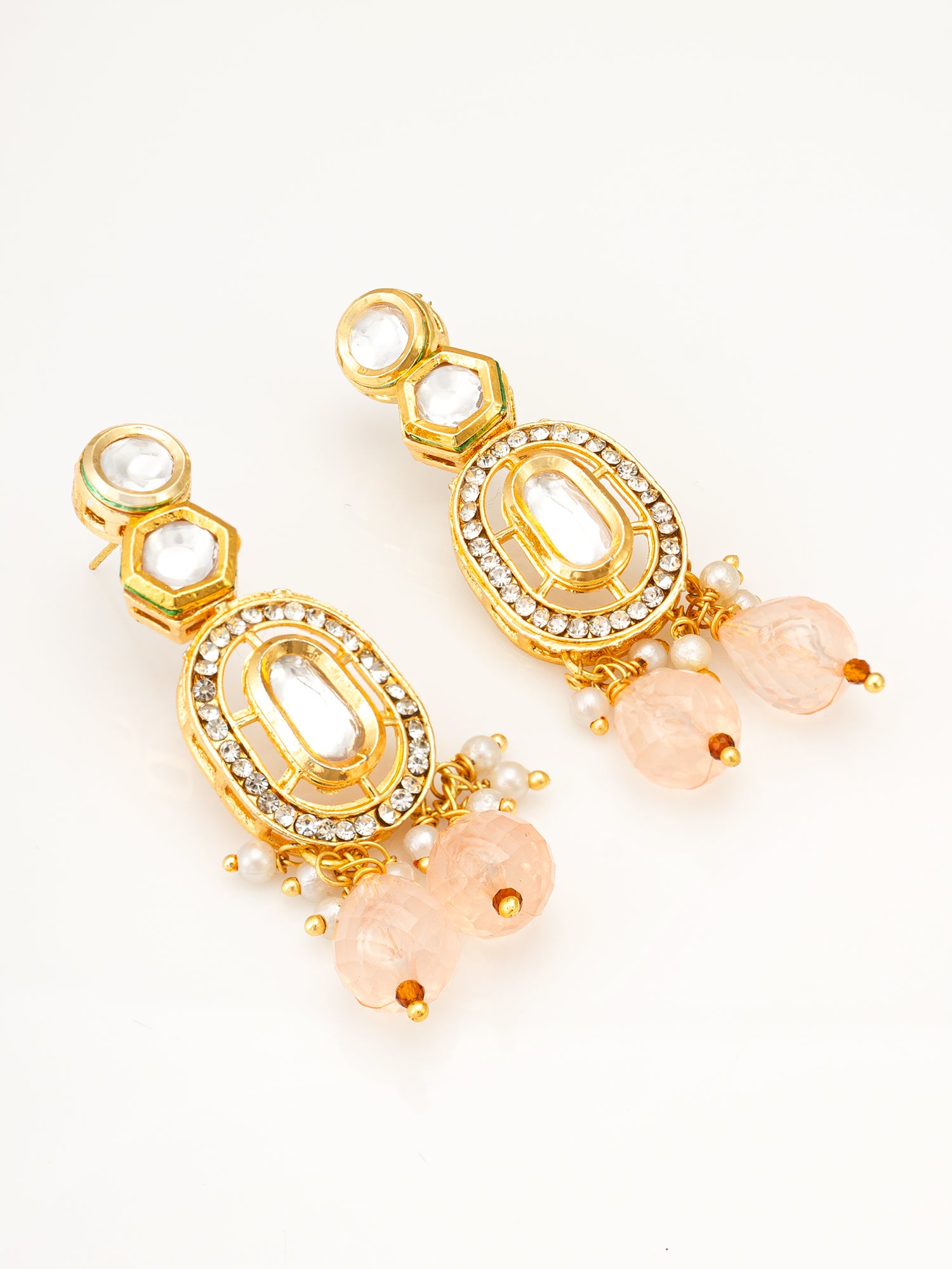 Gold Plated Peach Drop Earrings | Aadita Jewelry