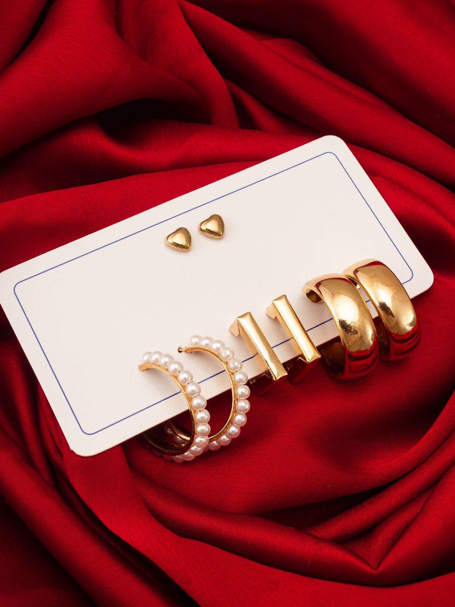 Aadita Gold Plated Pearl and Geometric Hoop Earring Combo Set – View 4 | Aadita Jewelry