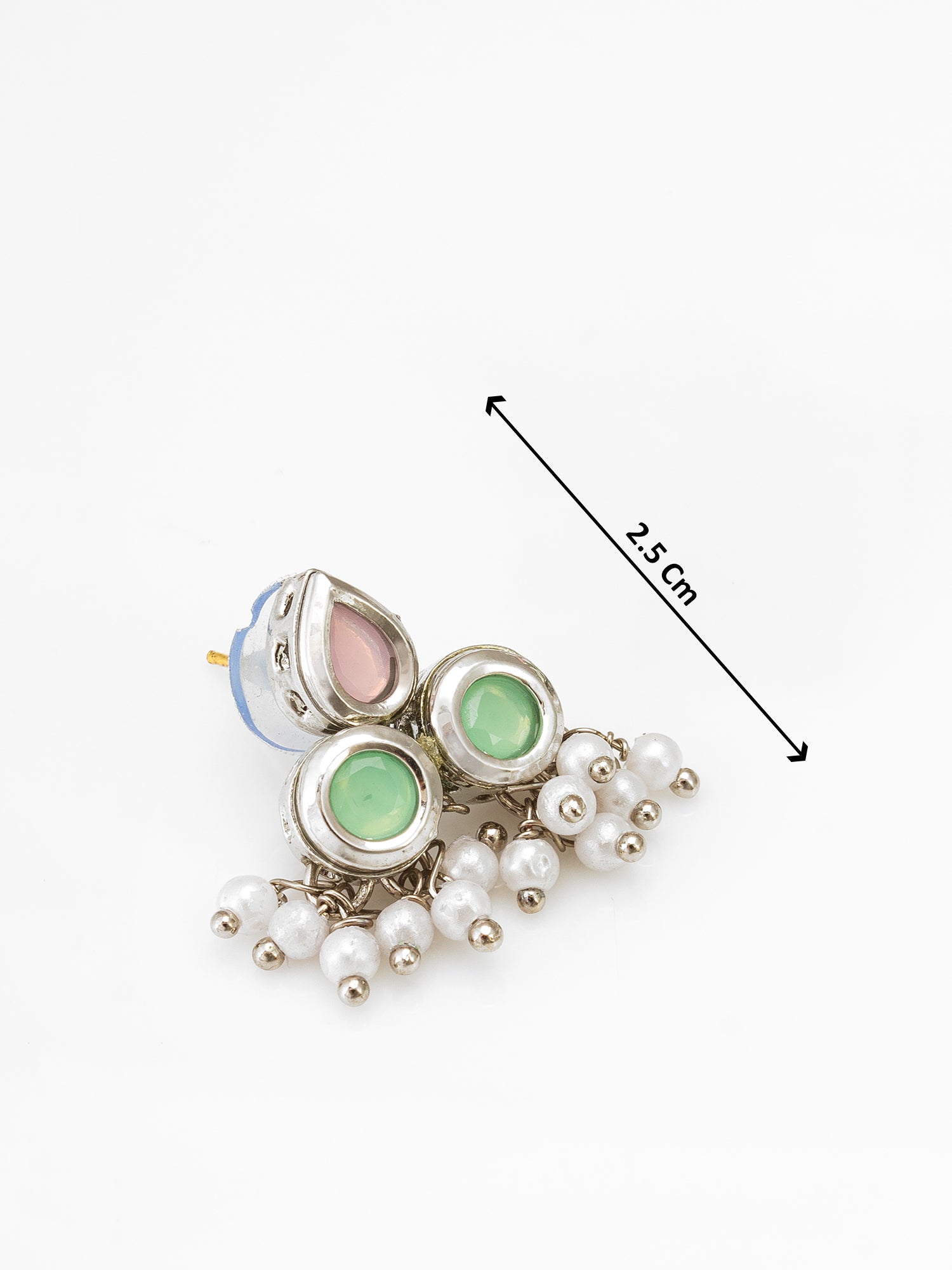 Silver Plated Stud Earrings with Pearl Drops – View 3 | Aadita Jewelry