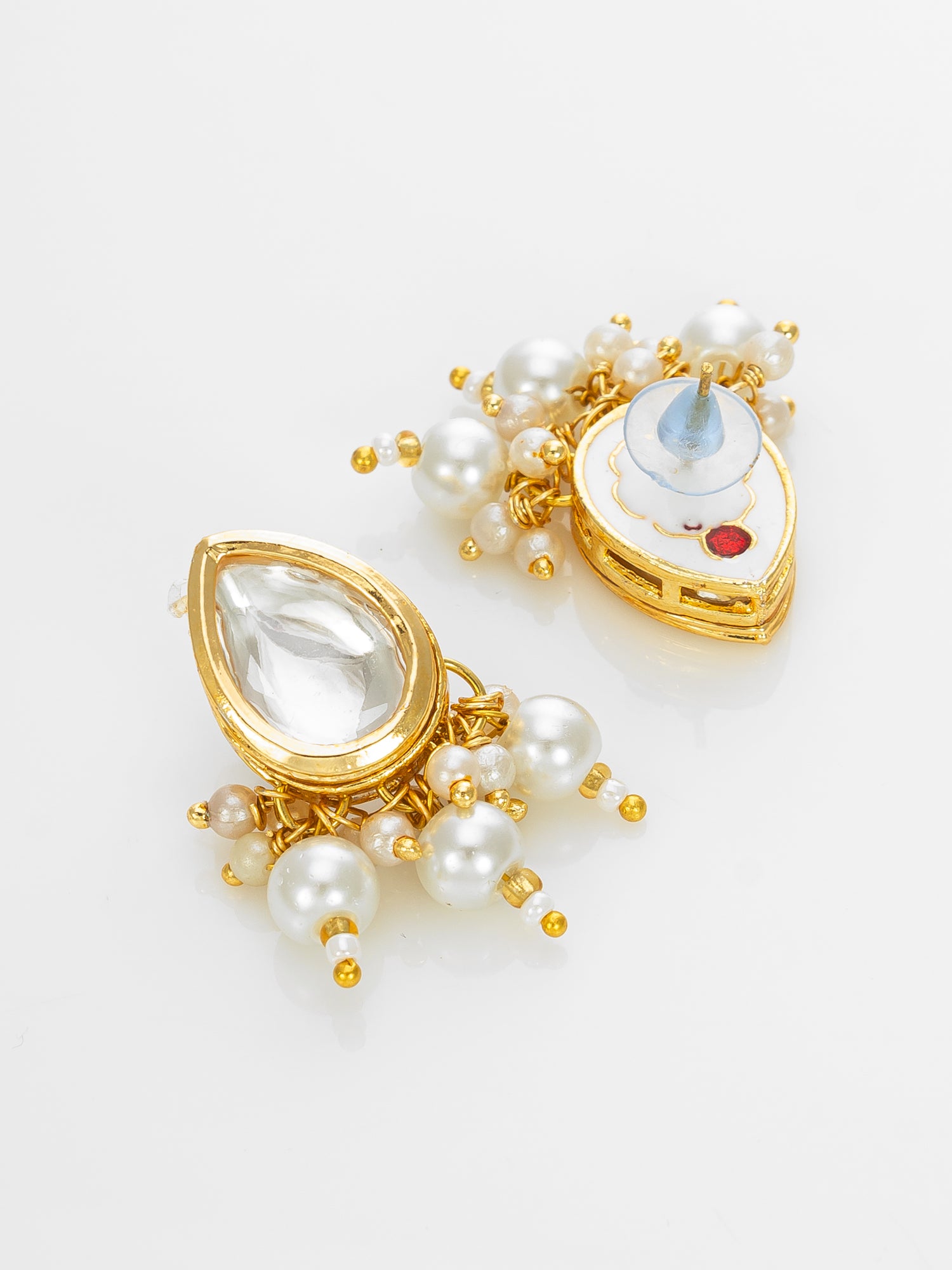 Gold Plated White Kundan Pearl Bridal Necklace Set for Women – View 3 | Aadita Jewelry