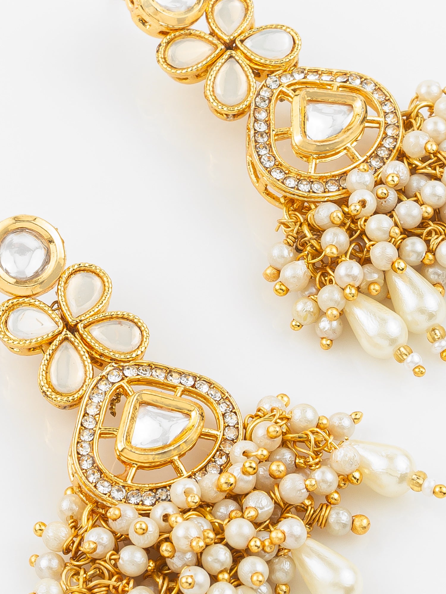 Traditional Kundan Pearl Cluster Gold Plated Statement Earrings for Women and Girls – View 4 | Aadita Jewelry