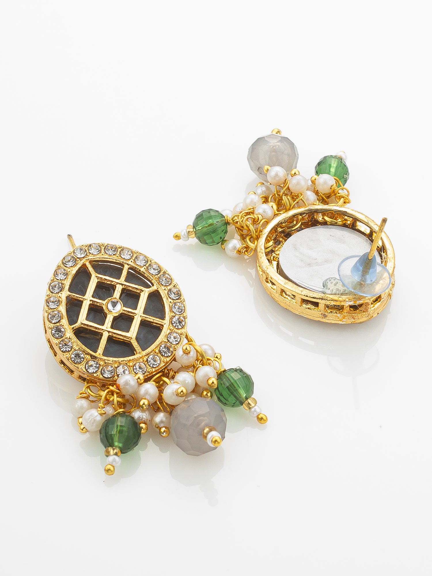 Aadita Green & Grey Necklace Set with Lattice Pendant and Drop Earrings – View 3 | Aadita Jewelry