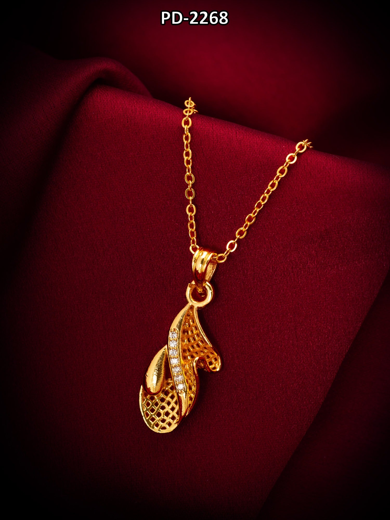 Gold-Tone Leaf Design AD Pendant Necklace – View 5 | Aadita Jewelry