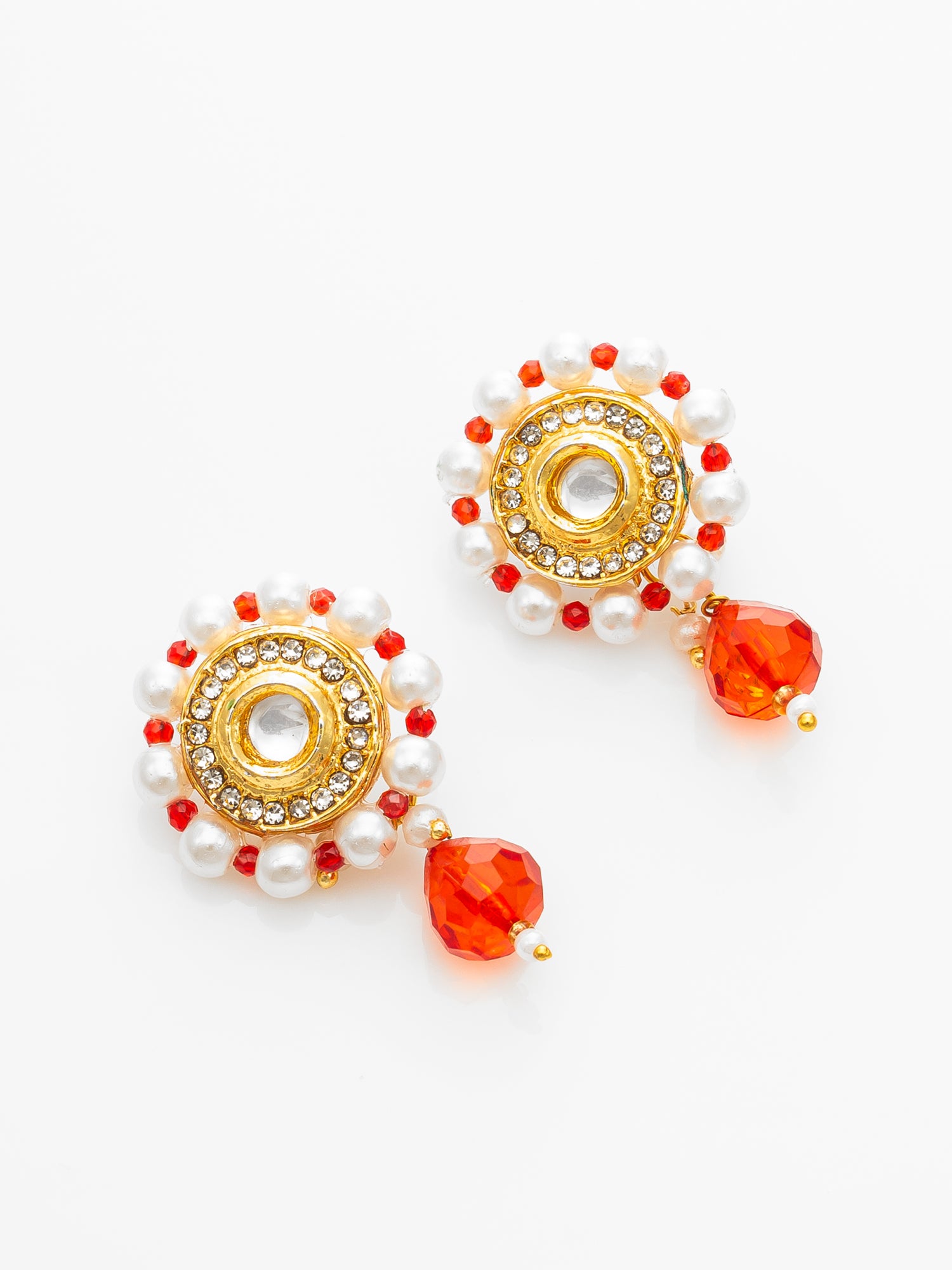 Red Beaded Kundan Choker Necklace Set with Earrings – View 3 | Aadita Jewelry