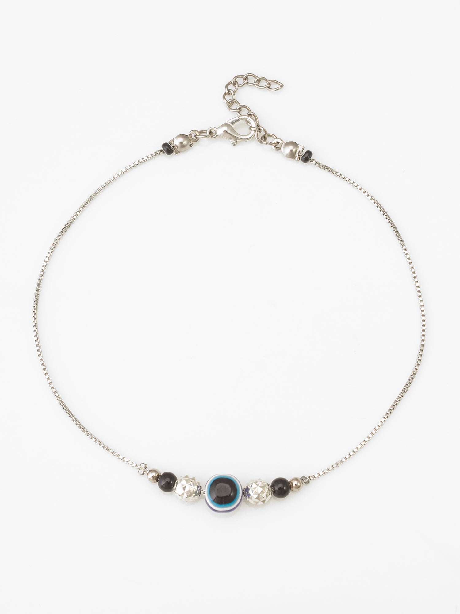 Evil Eye Textured Silver Bead Anklet – View 2 | Aadita Jewelry