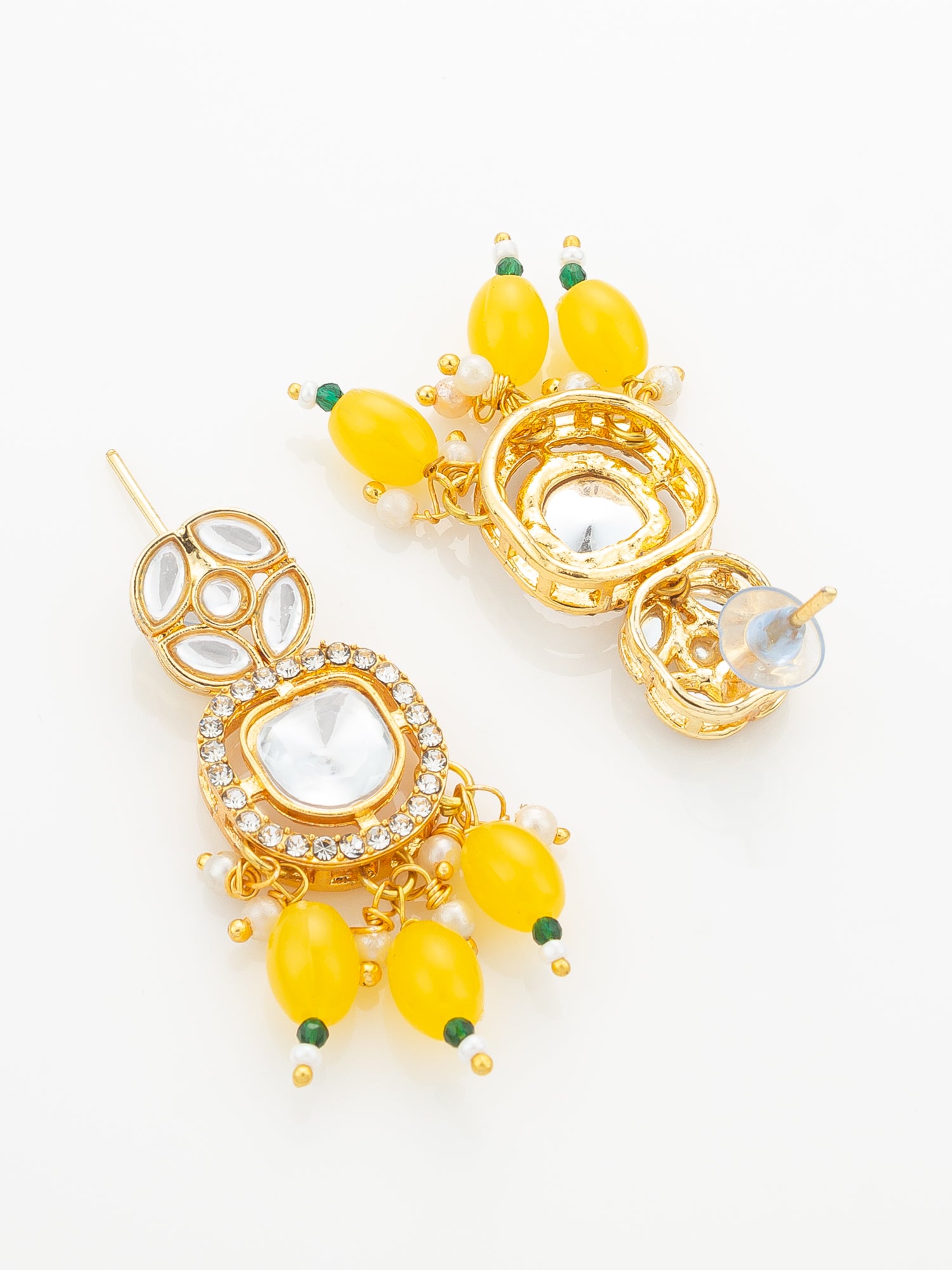 Aadita Yellow Beaded Kundan Long Necklace Set with Chandbali-Style Earrings – View 3 | Aadita Jewelry