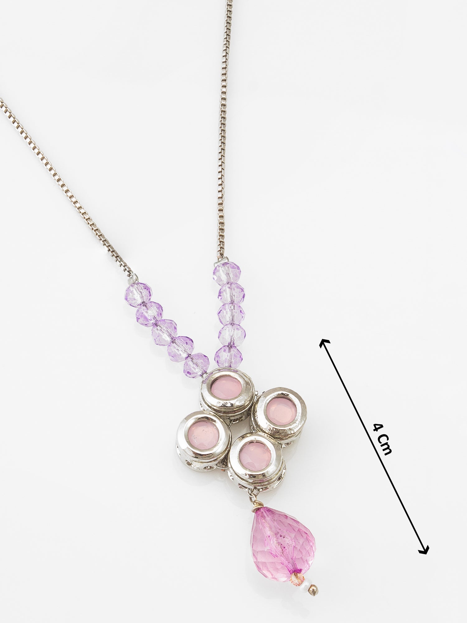 Silver-Tone Necklace with Pink Kundan and Crystal Beads for Women & Girls – View 3 | Aadita Jewelry