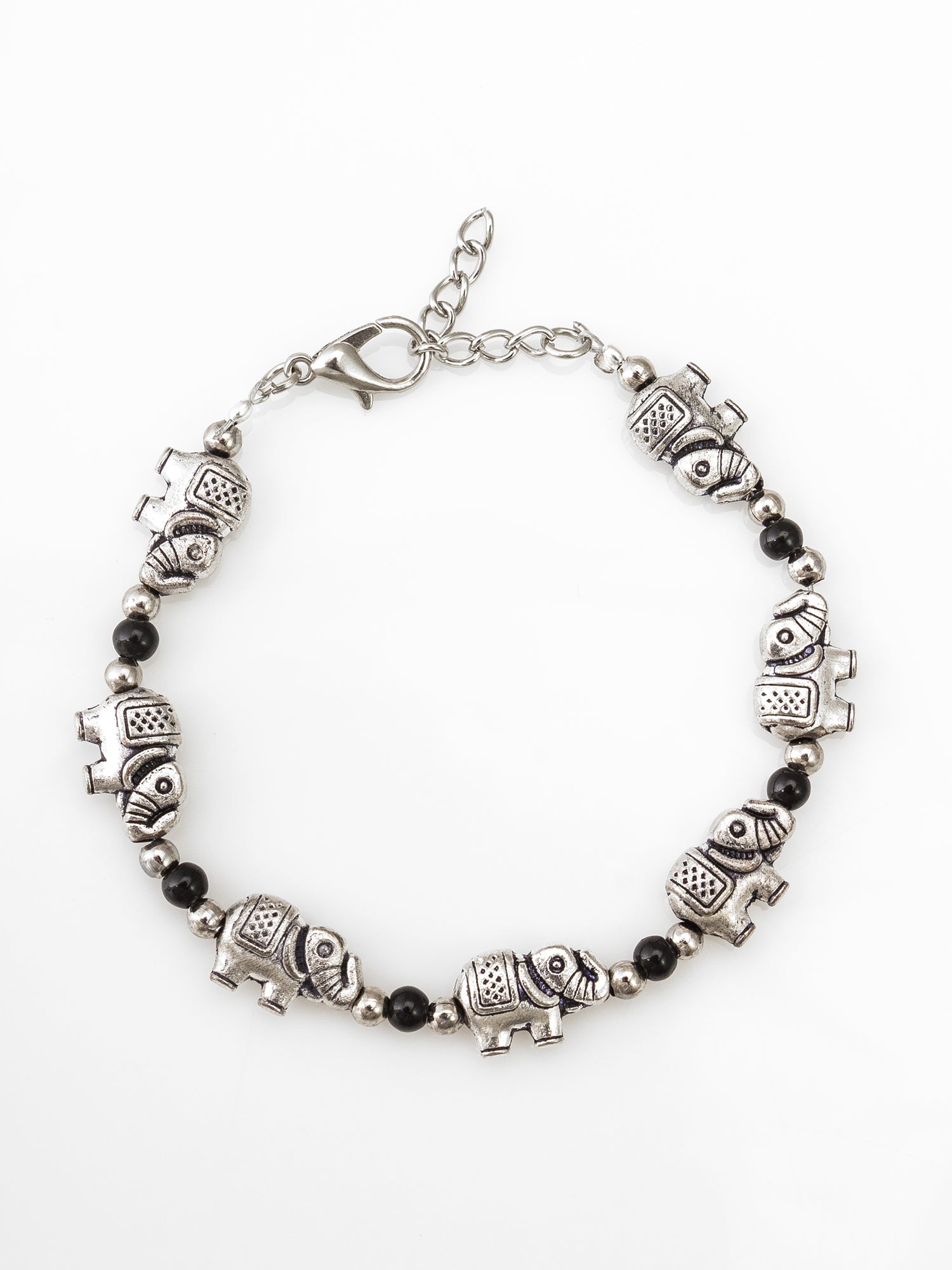 Oxidized Silver Elephant Motif Beaded Bracelet – View 2 | Aadita Jewelry