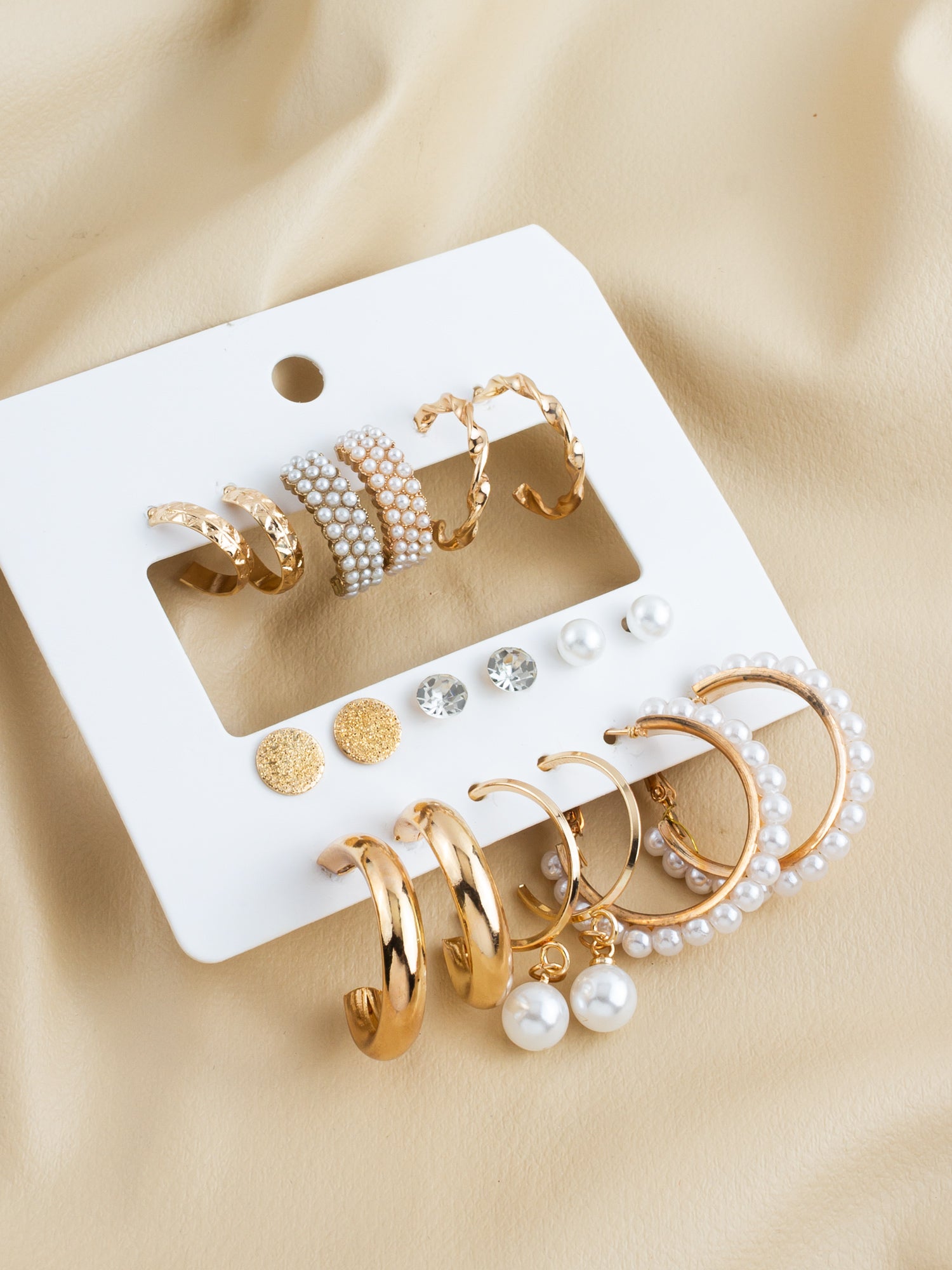 Elegant Gold Plated Pearl & Crystal Hoop Earring Combo Set for Women (Pack of 9 Pairs) – View 3 | Aadita Jewelry