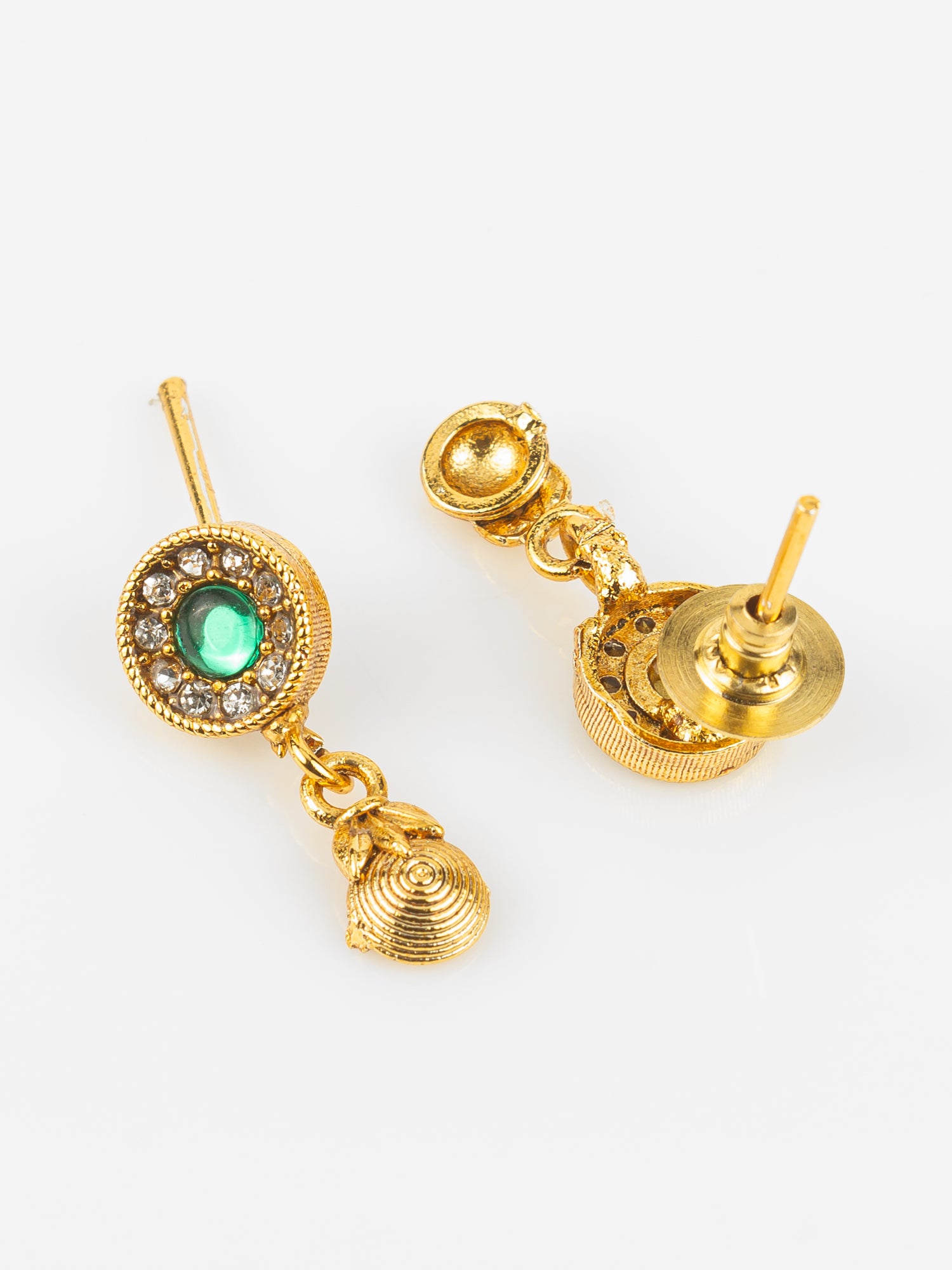 Traditional Gold-Plated Green Stone Necklace Set for Women | Ethnic Temple Jewelry with Earrings | Festive & Wedding Wear – View 3 | Aadita Jewelry