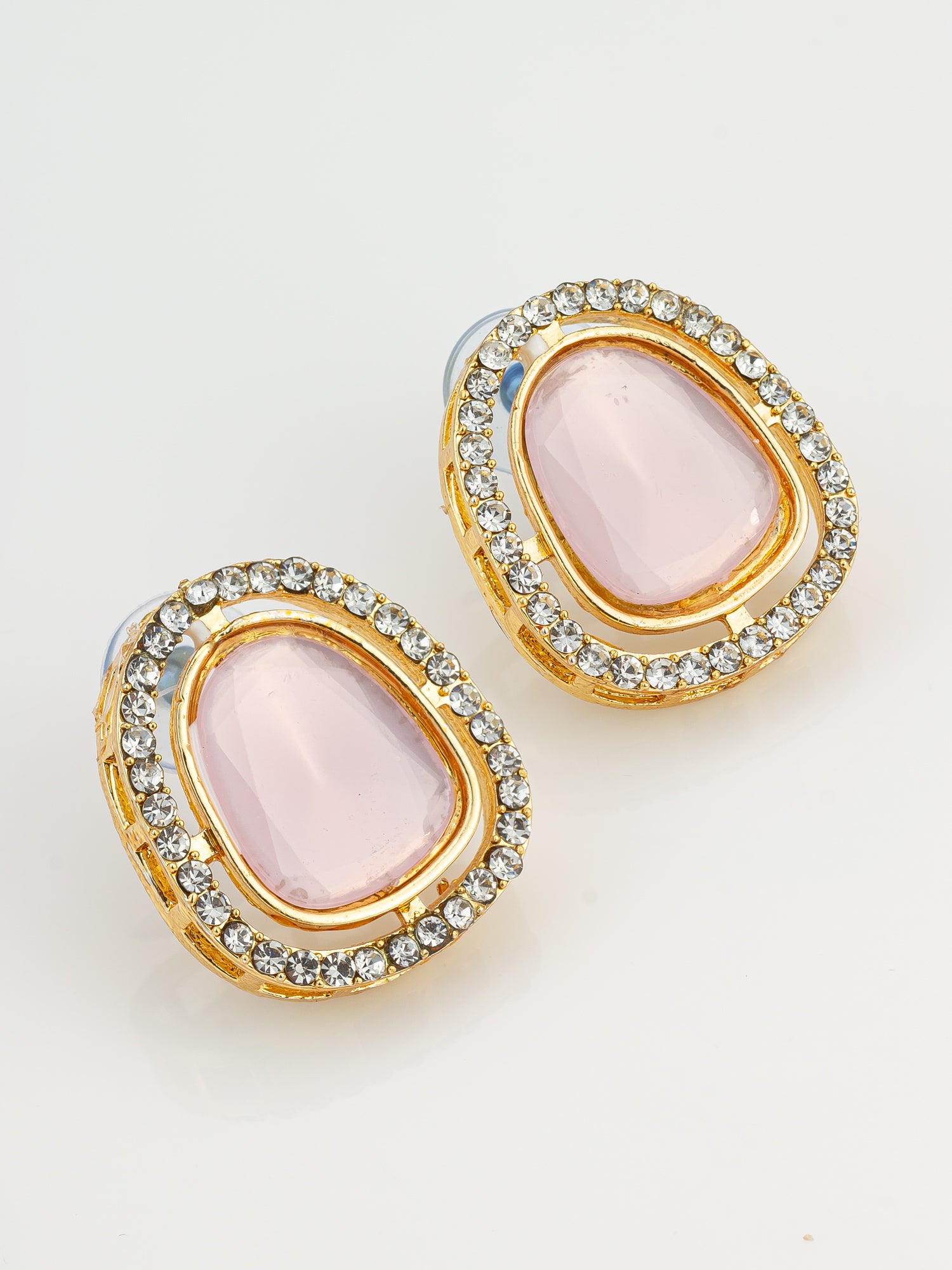 Premium Pink Stone and Crystal Stud Earrings – View 2 | Aadita Jewelry