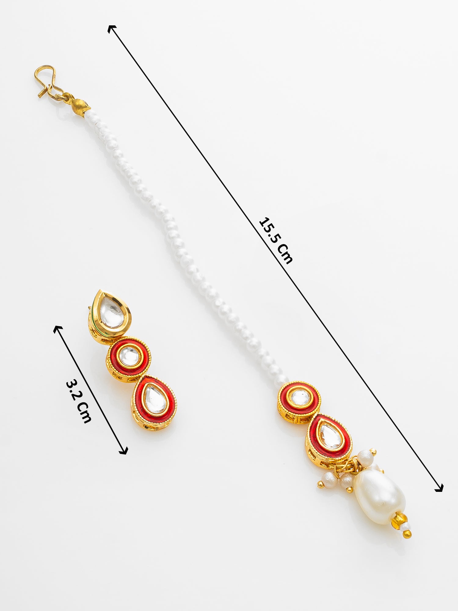 Red & White Kundan Pearl Choker Necklace Set with Maang Tikka for Women – View 4 | Aadita Jewelry