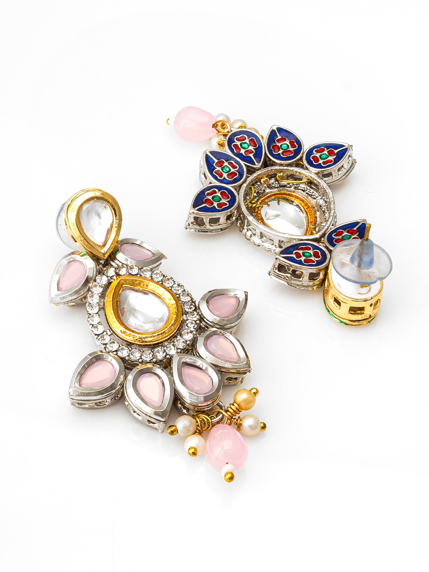 Pink Stone Kundan Traditional Drop Earrings – View 2 | Aadita Jewelry