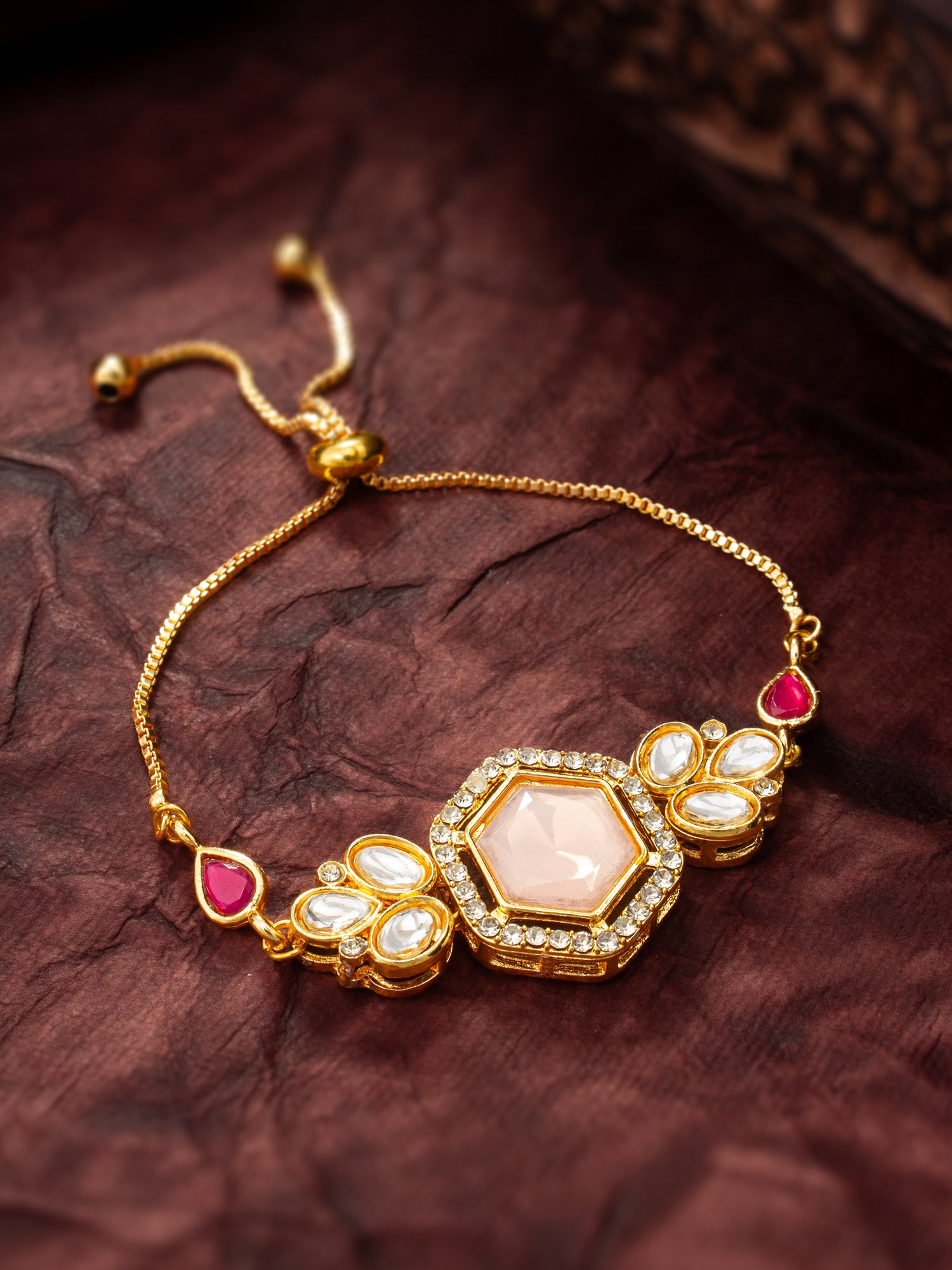 Geometric Rose Stone and Kundan Bracelet – View 5 | Aadita Jewelry