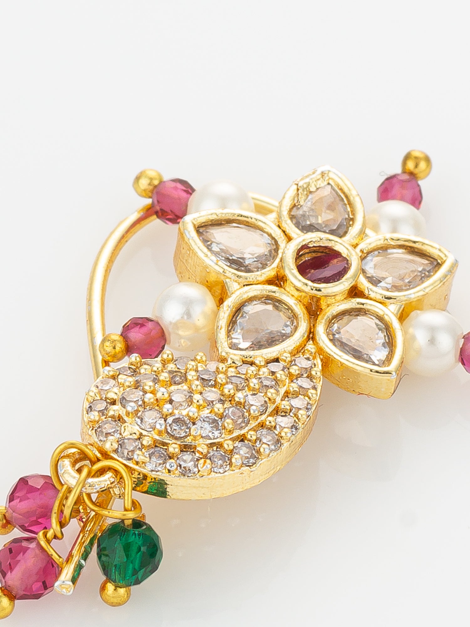 Traditional Floral Pearl Nath – View 4 | Aadita Jewelry