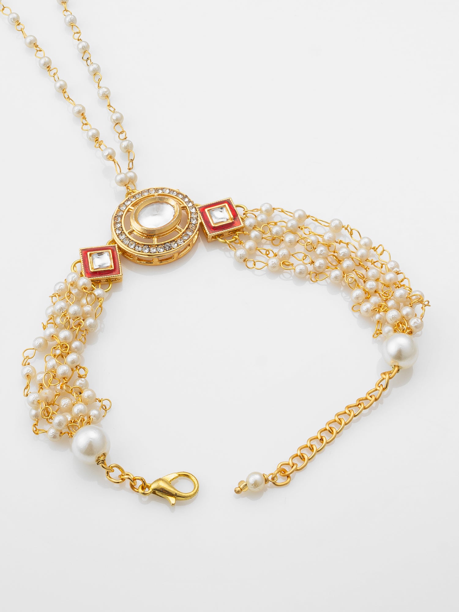 Classic White Pearl Kundan Haathphool Bracelet – View 2 | Aadita Jewelry