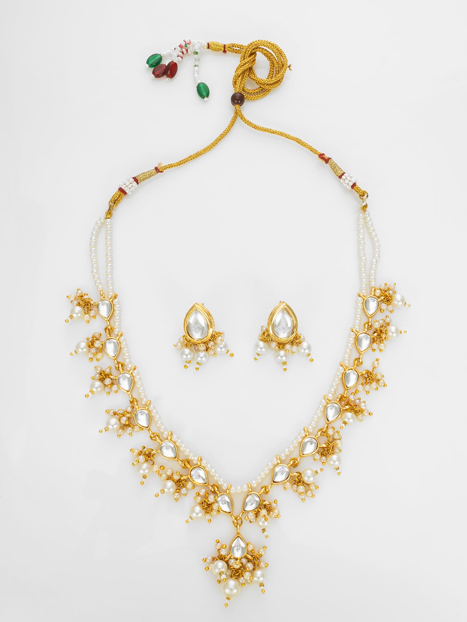 Gold Plated White Kundan Pearl Bridal Necklace Set for Women | Aadita Jewelry