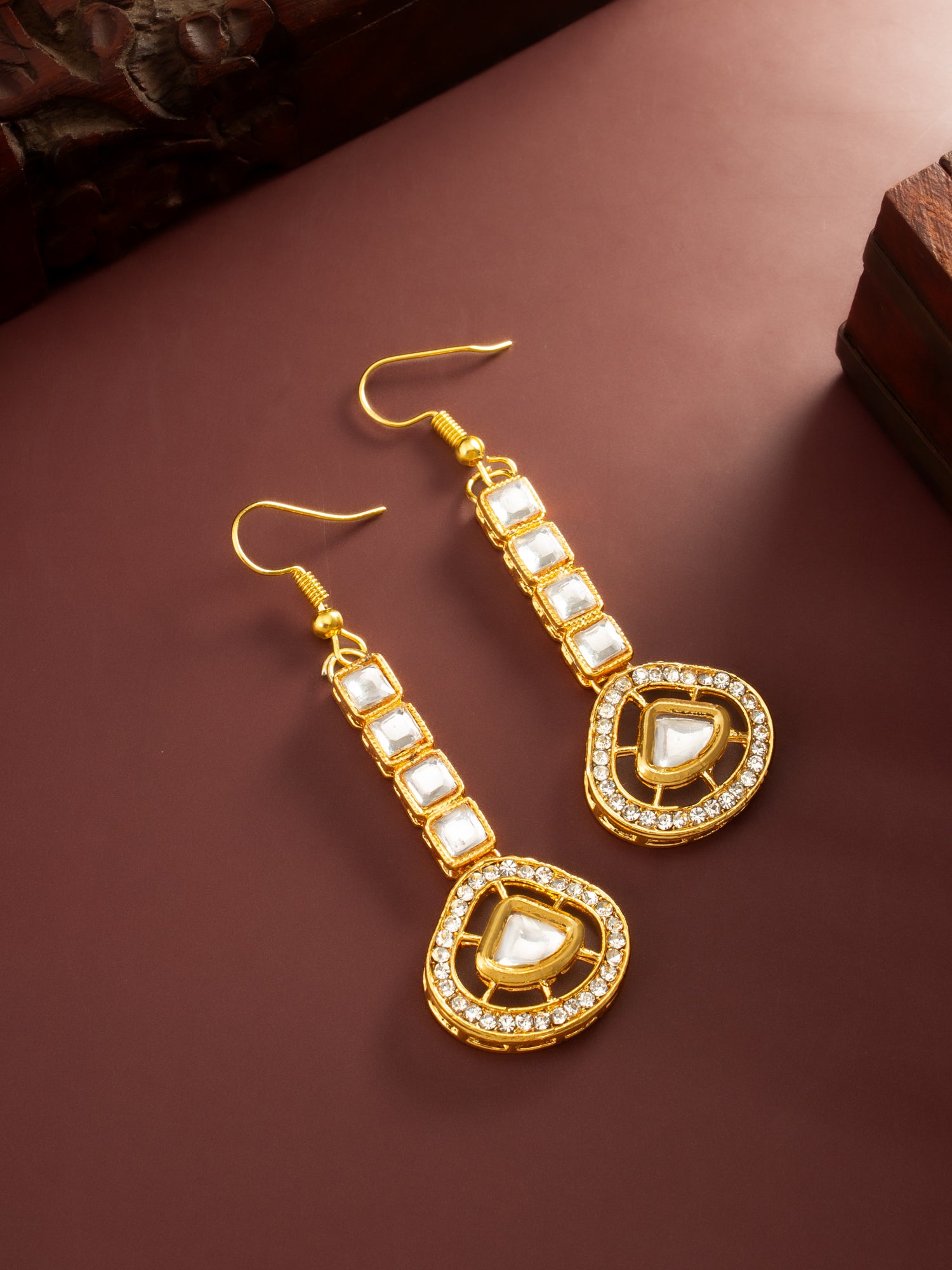 Aadita Gold Plated Kundan Square Drop Earrings – View 5 | Aadita Jewelry