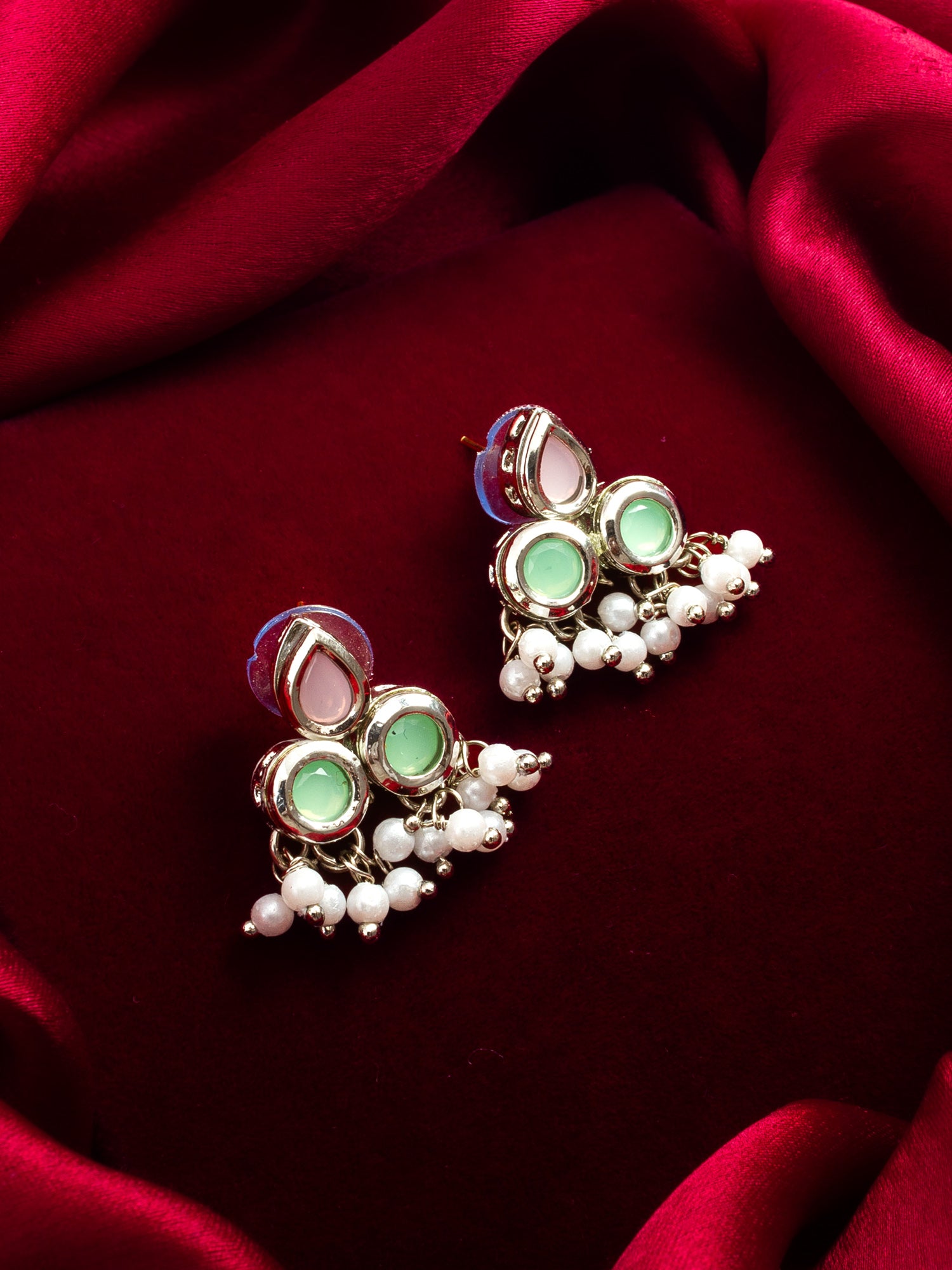 Silver Plated Stud Earrings with Pearl Drops – View 4 | Aadita Jewelry