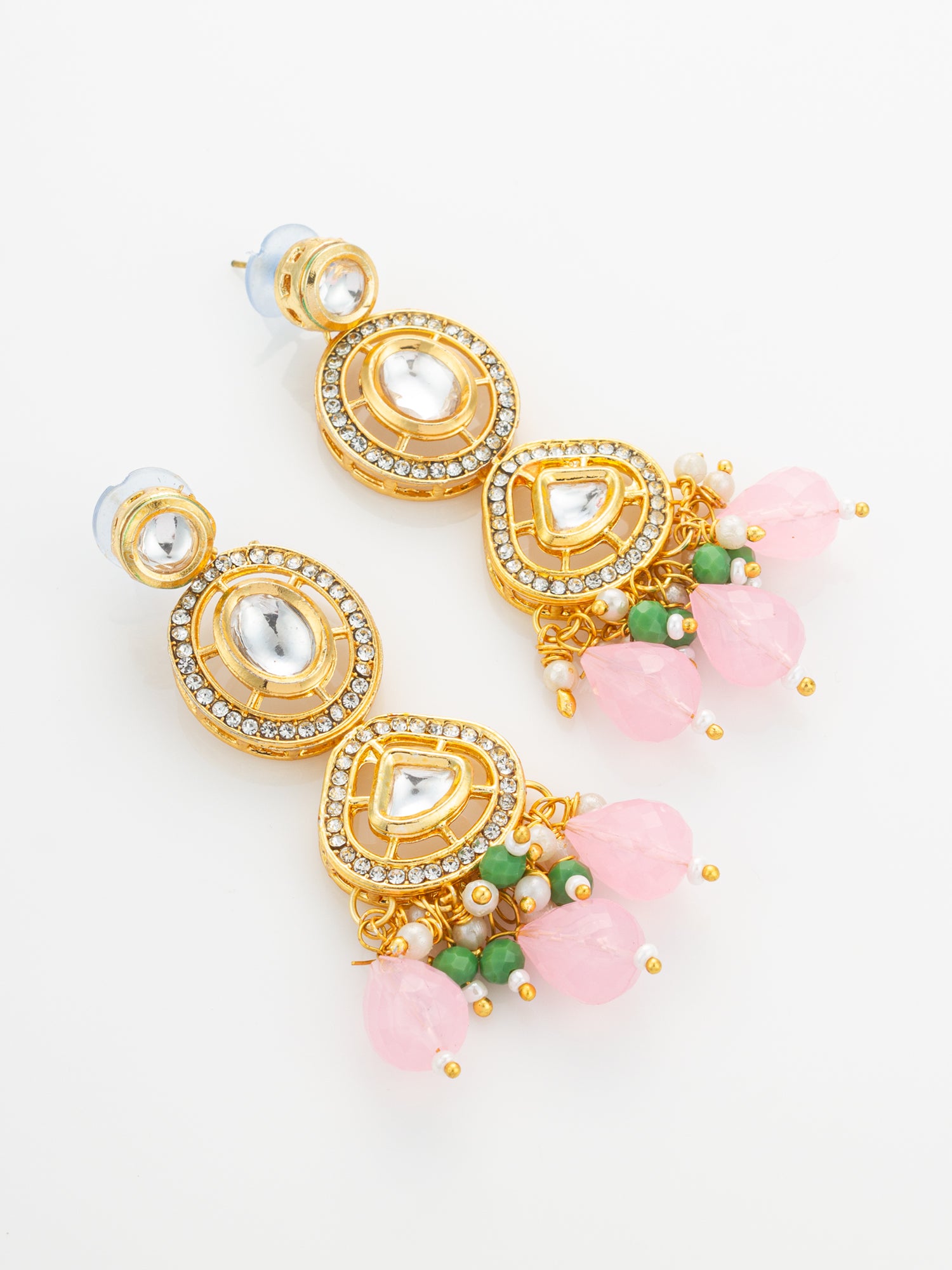 Gold Plated Kundan and Pink Stone Grand Necklace Set – View 2 | Aadita Jewelry