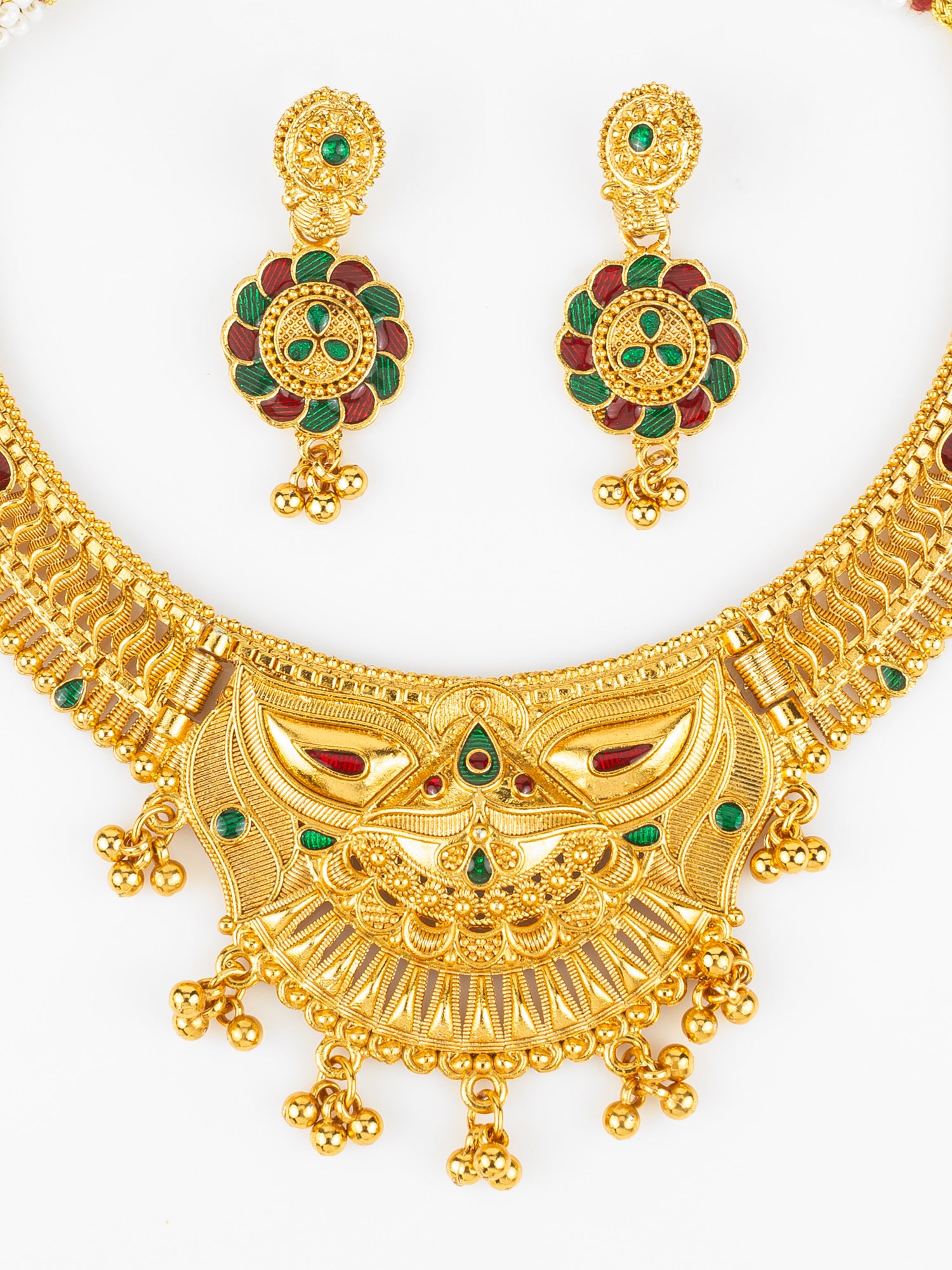 Gold-Plated Temple Necklace Set for Women | Bridal Peacock Jewellery | Traditional Design – View 4 | Aadita Jewelry