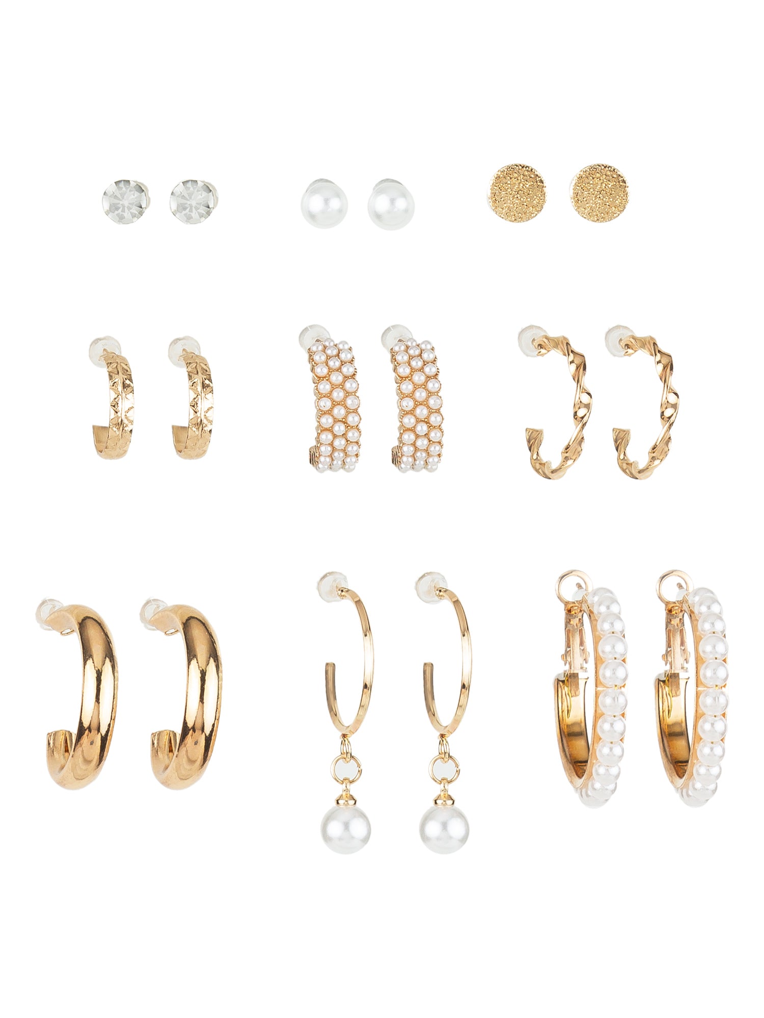 Elegant Gold Plated Pearl & Crystal Hoop Earring Combo Set for Women (Pack of 9 Pairs) – View 4 | Aadita Jewelry