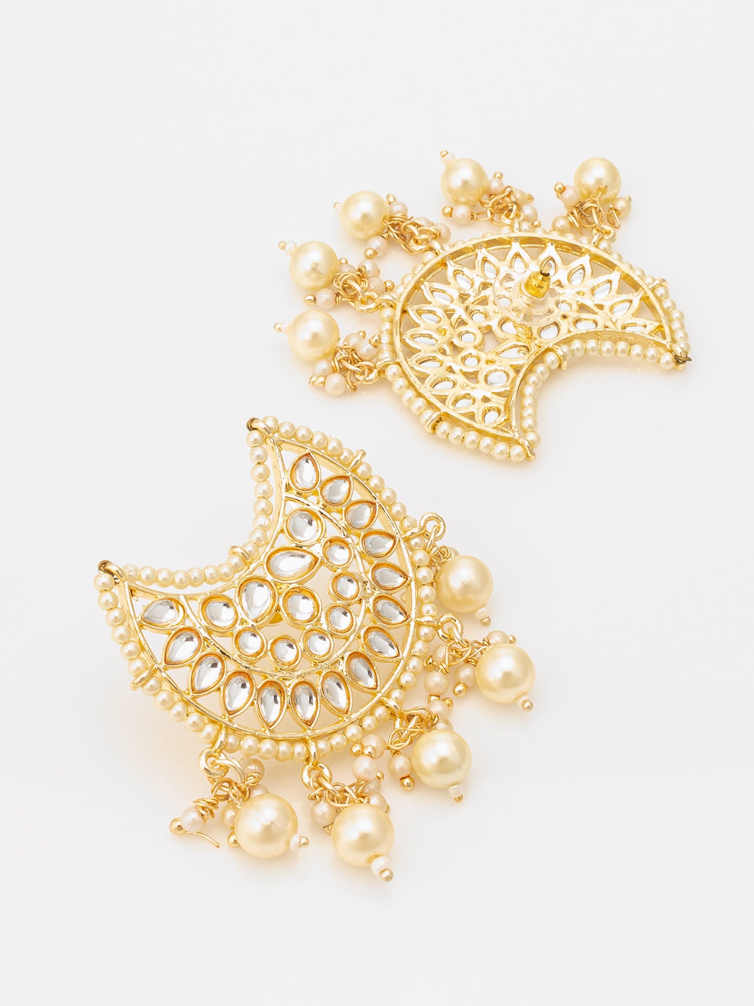 Aadita Gold Plated Kundan Chandbali Pearl Drop Earrings – View 3 | Aadita Jewelry