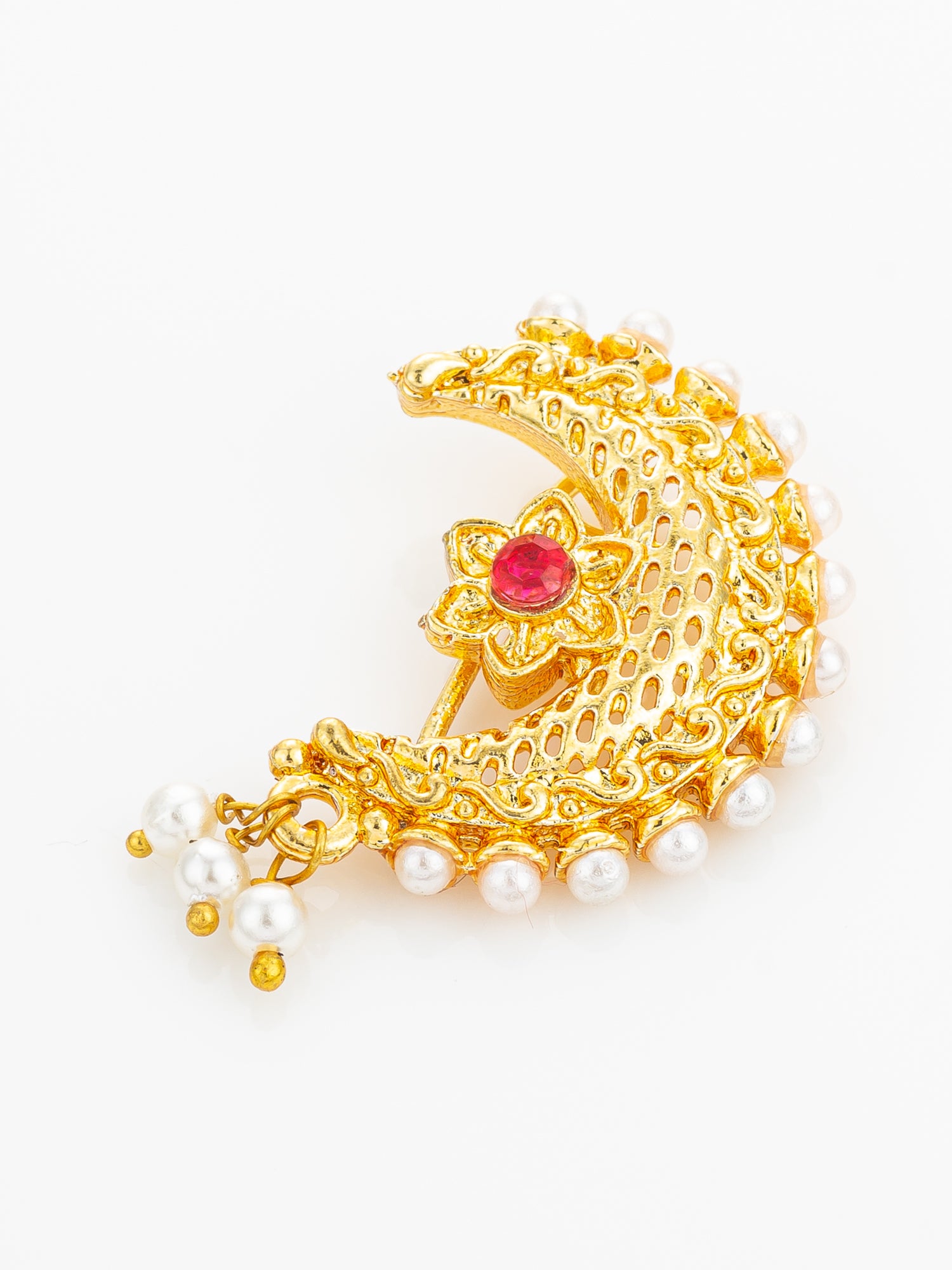 Floral Pearl Drop Nath – View 2 | Aadita Jewelry