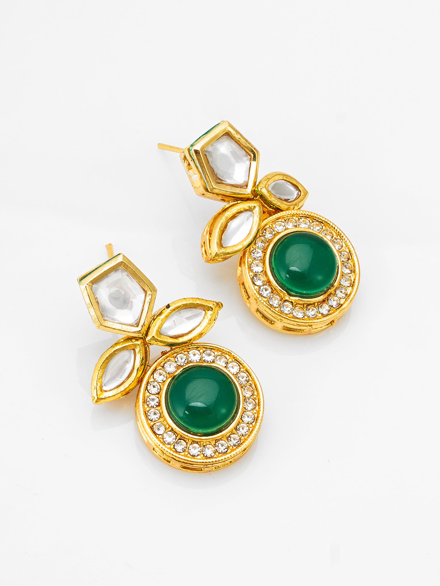 Stud Drop Earrings with Green Onyx Cabochon | Aadita Jewelry