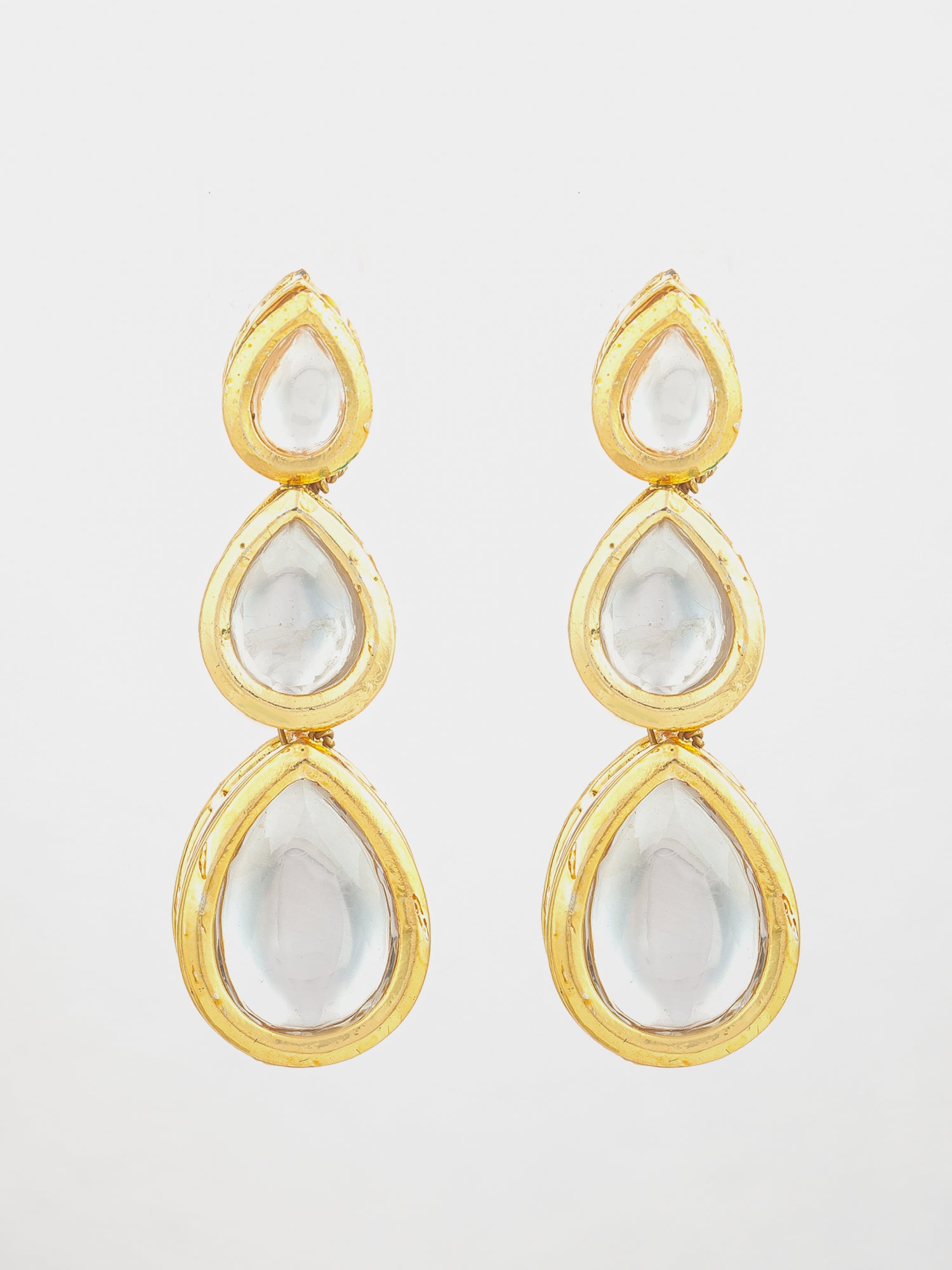 Aadita Gold Plated Triple Teardrop Kundan Earrings | Aadita Jewelry