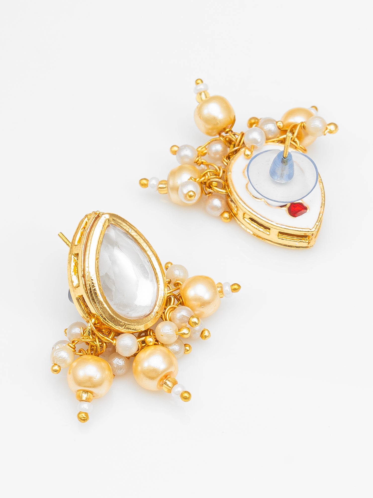 Gold Plated White Beads Kundan Bridal Necklace Set – View 3 | Aadita Jewelry