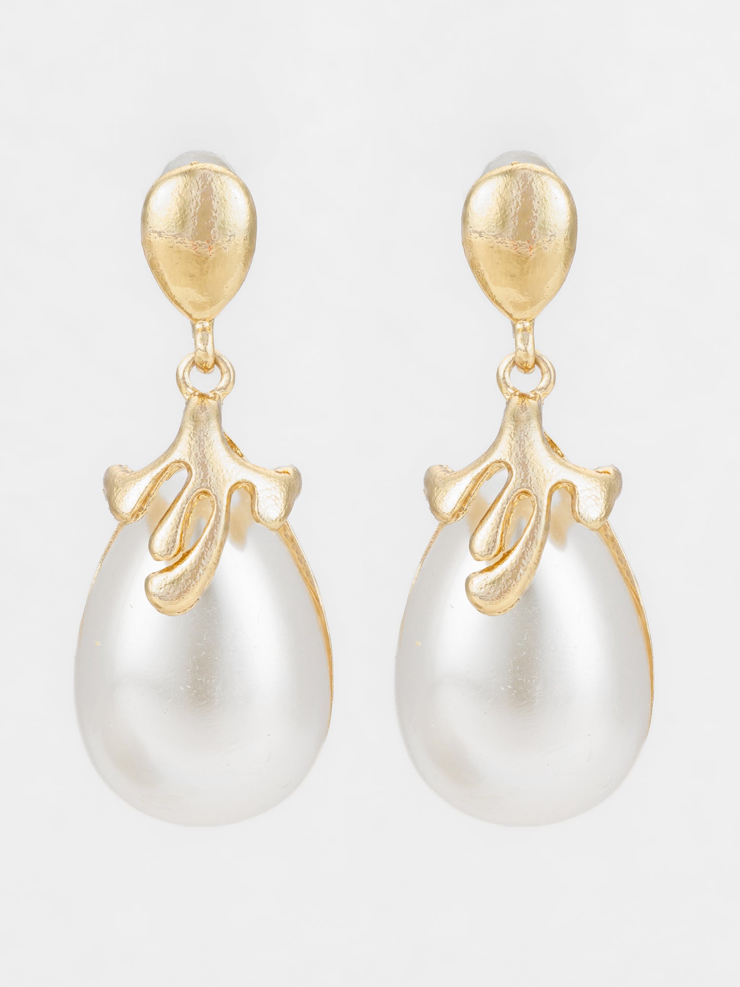 Gold Plated Western Style White Drop Earrings | Aadita Jewelry