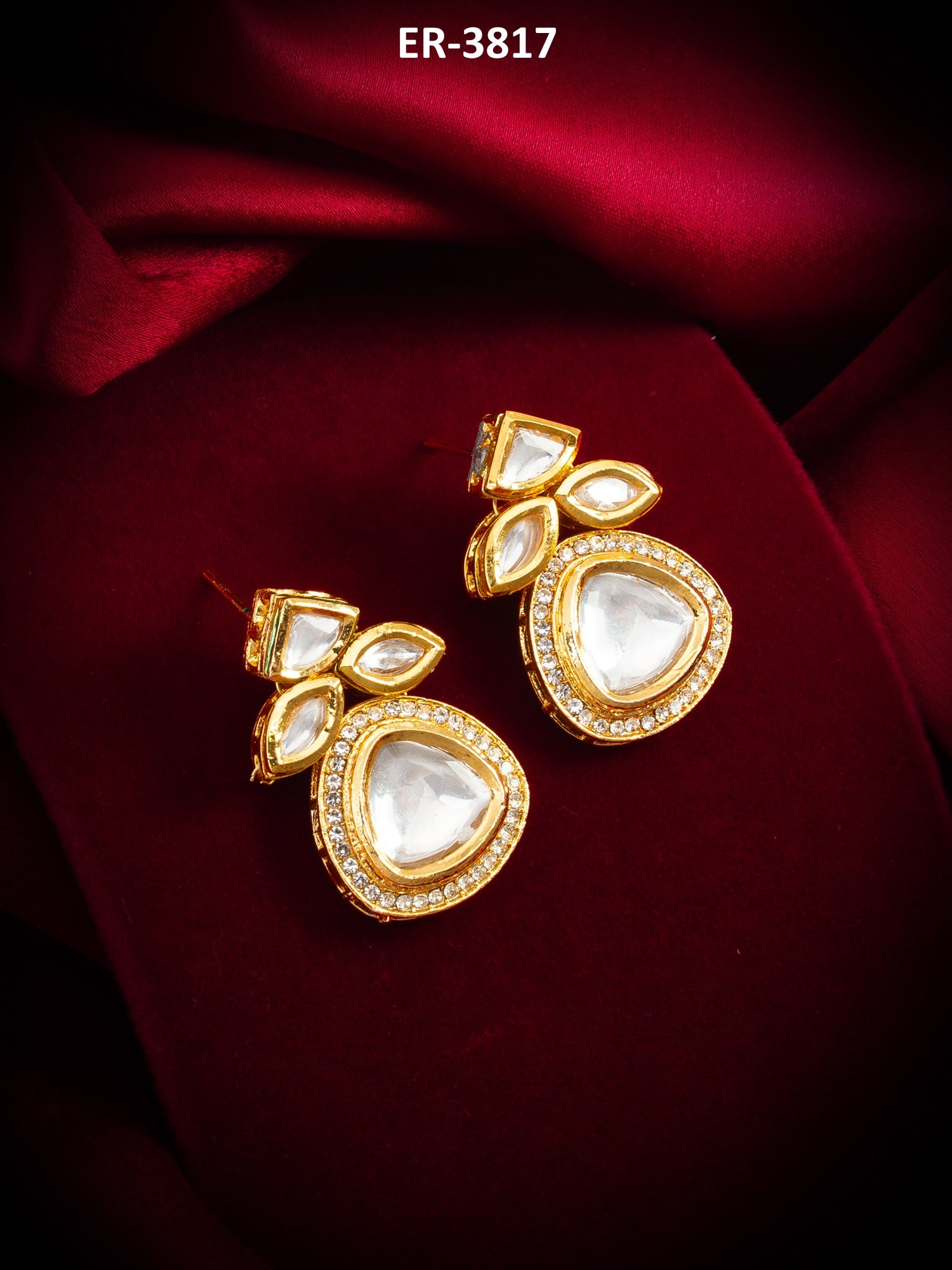 Gold-Plated Stone Cluster Drop Earrings – View 5 | Aadita Jewelry