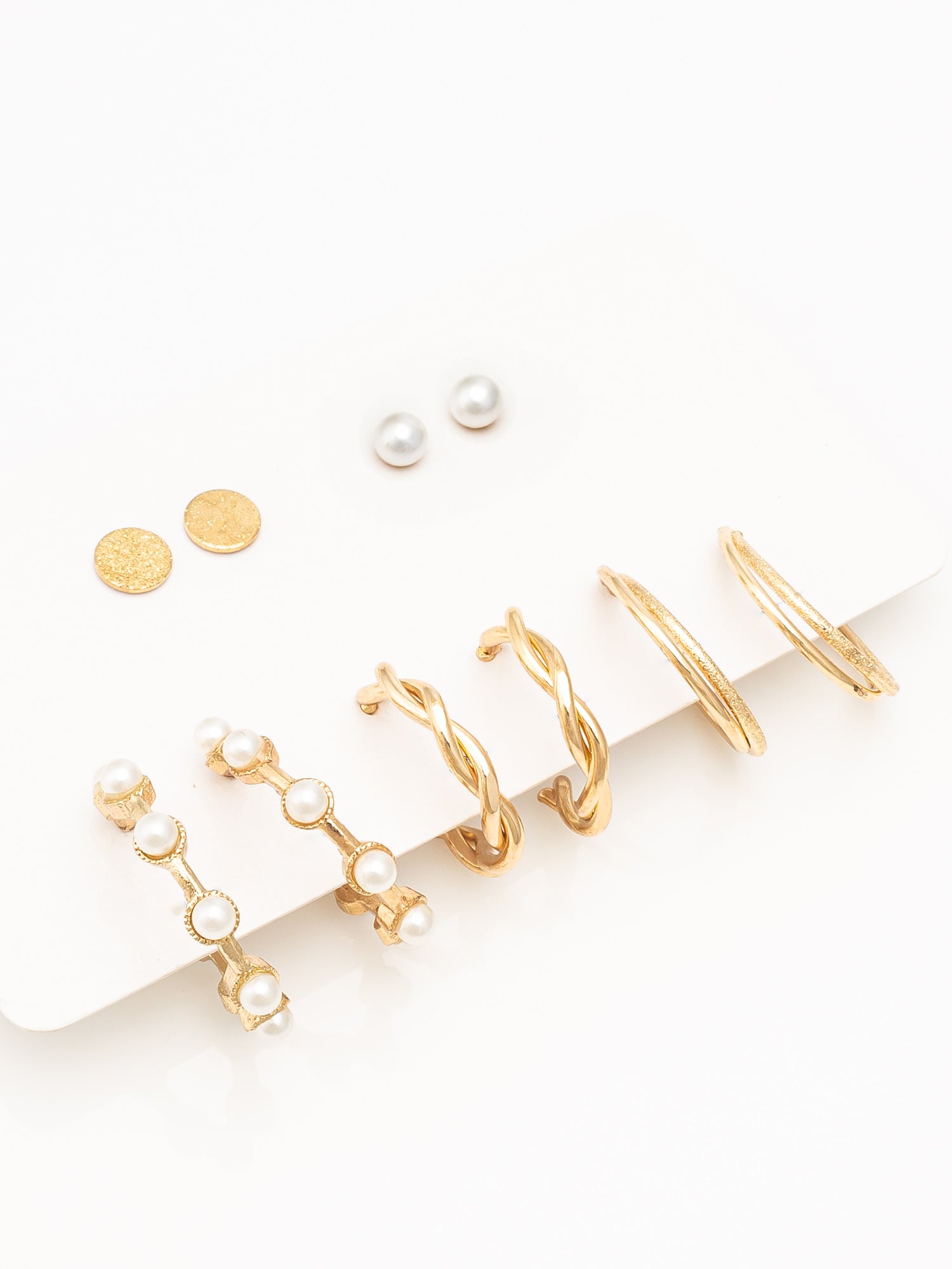 Aadita Gold Plated Textured Hoop and Pearl Stud Set – View 2 | Aadita Jewelry