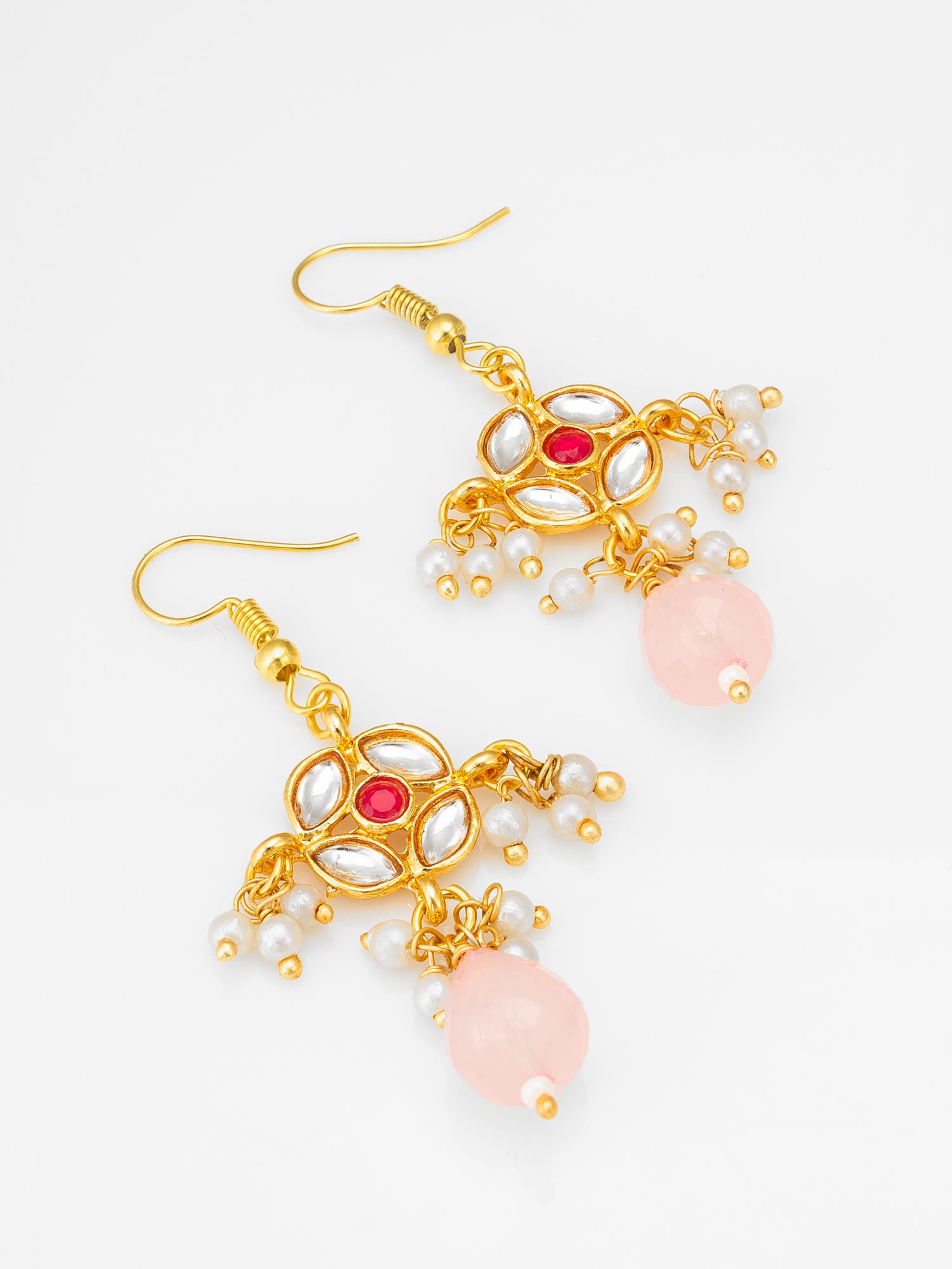 Pearl and Rose Stone Ethnic Necklace Set – View 2 | Aadita Jewelry
