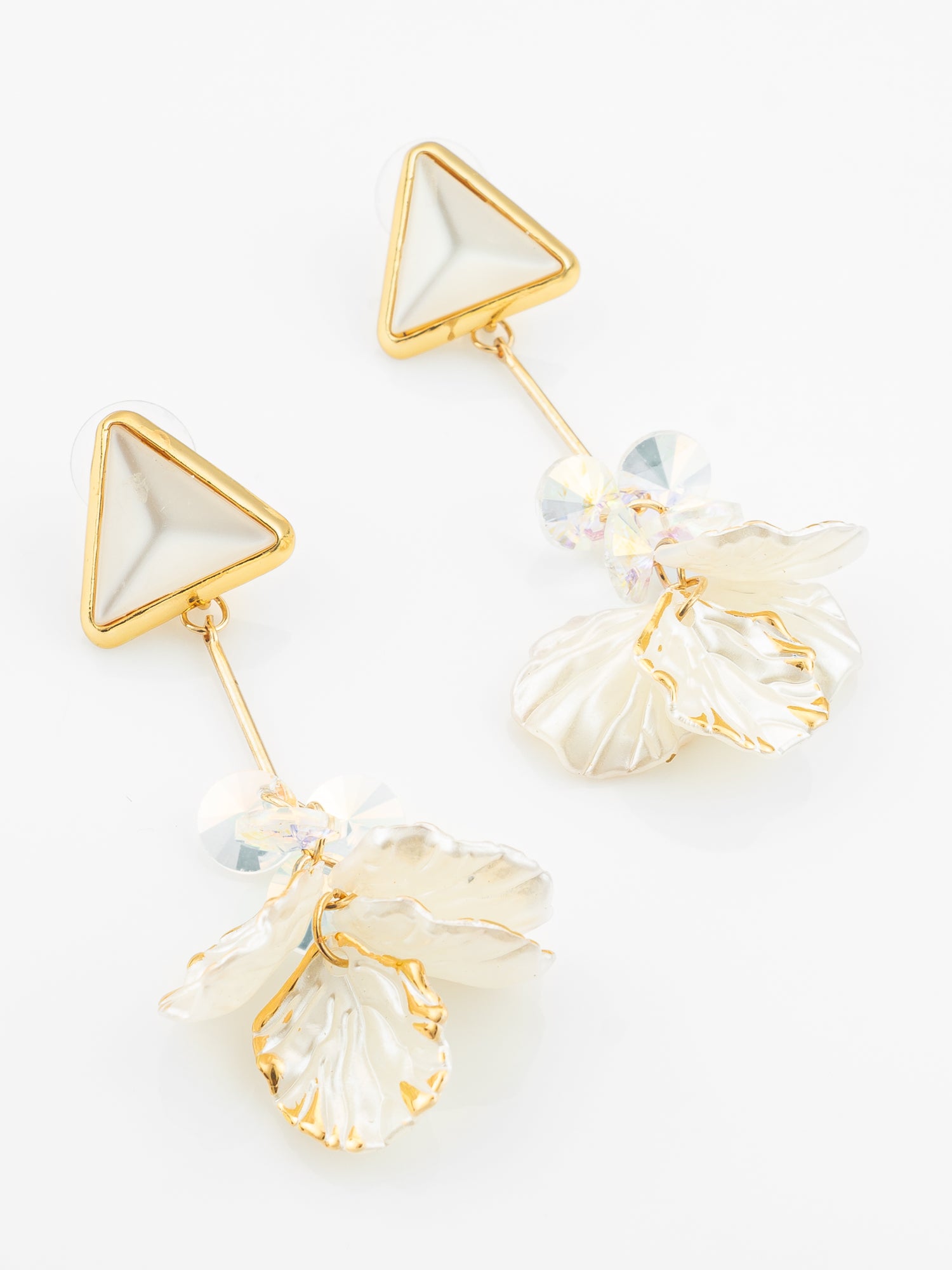 Triangle Stud Leaf Drop Earrings – View 2 | Aadita Jewelry