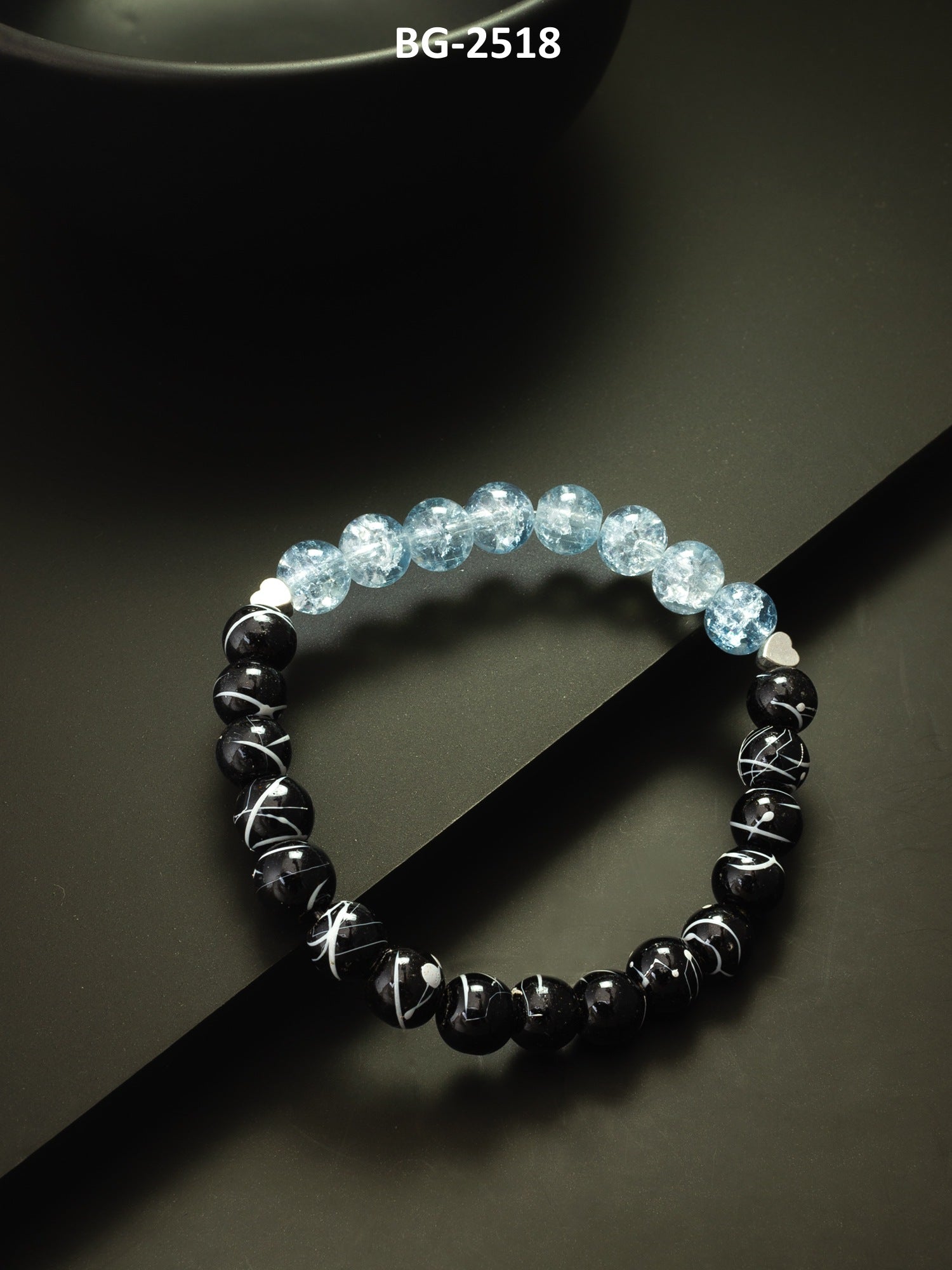 Black & Ice Blue Dual Tone Beaded Bracelet – View 4 | Aadita Jewelry