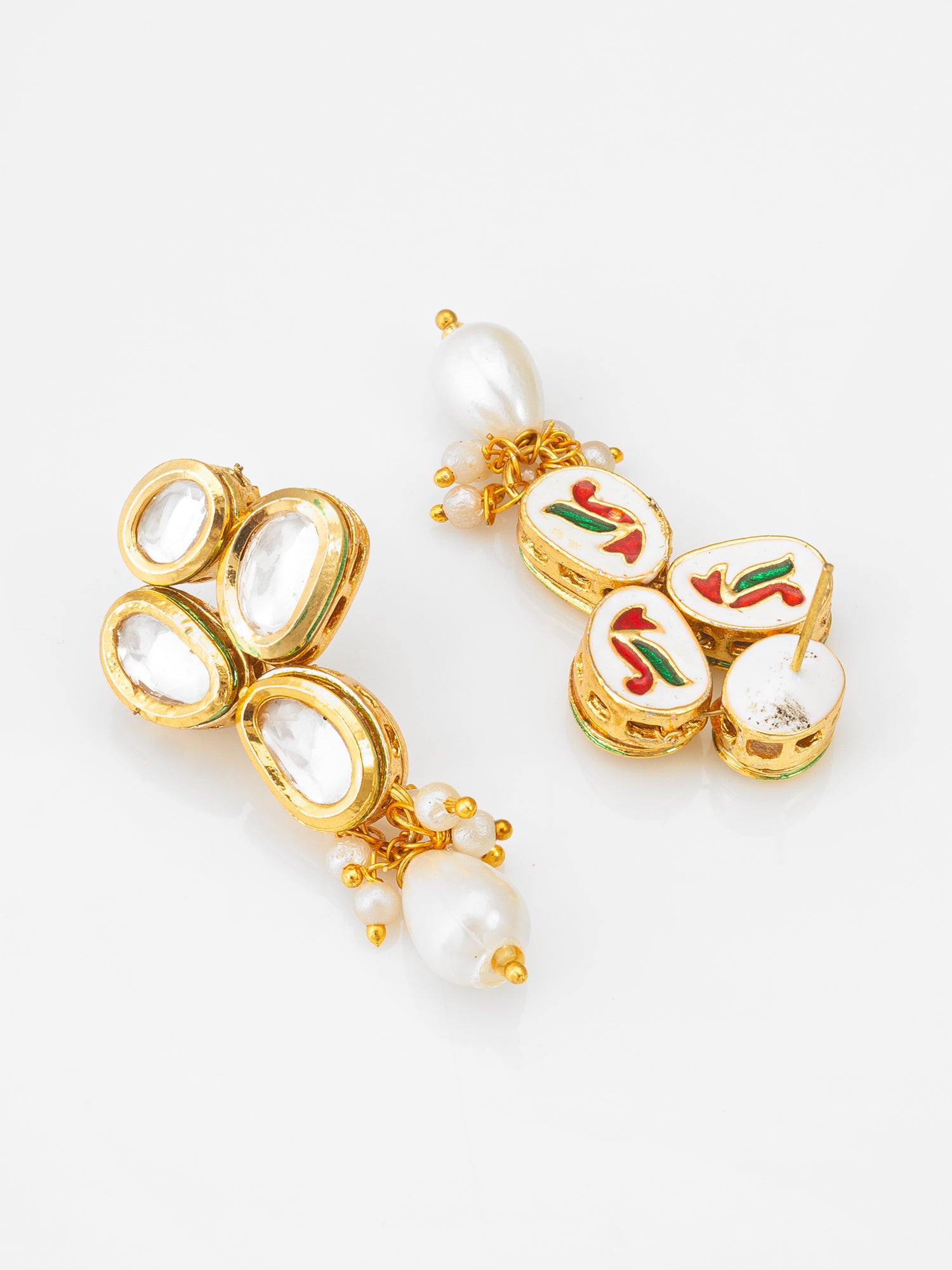 Classic Gold-Plated Oval Kundan Earrings with Oversized Pearl Drops – View 2 | Aadita Jewelry