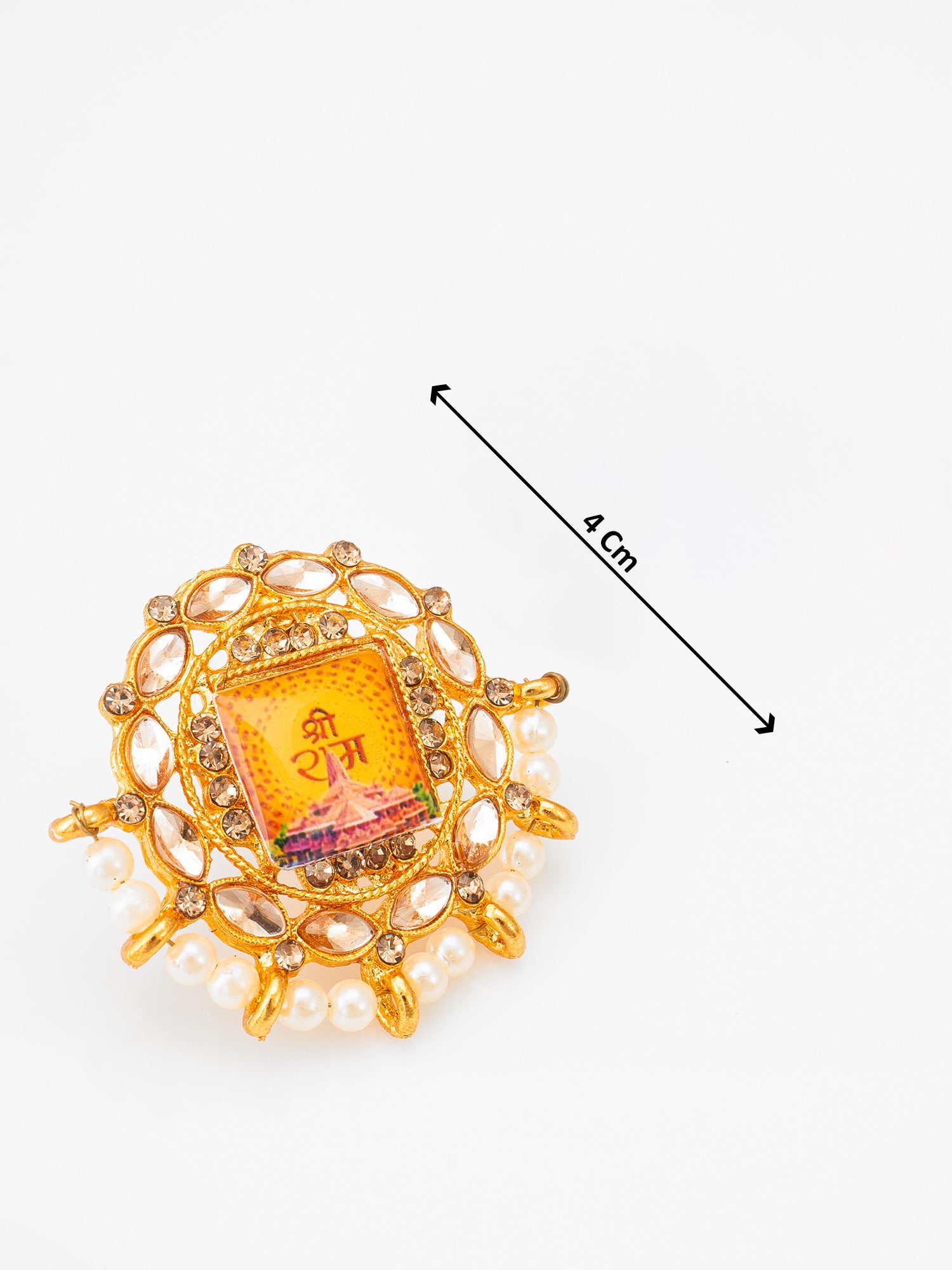Gold Plated Shree Ram Temple Motif Kundan Stud Earrings – View 3 | Aadita Jewelry