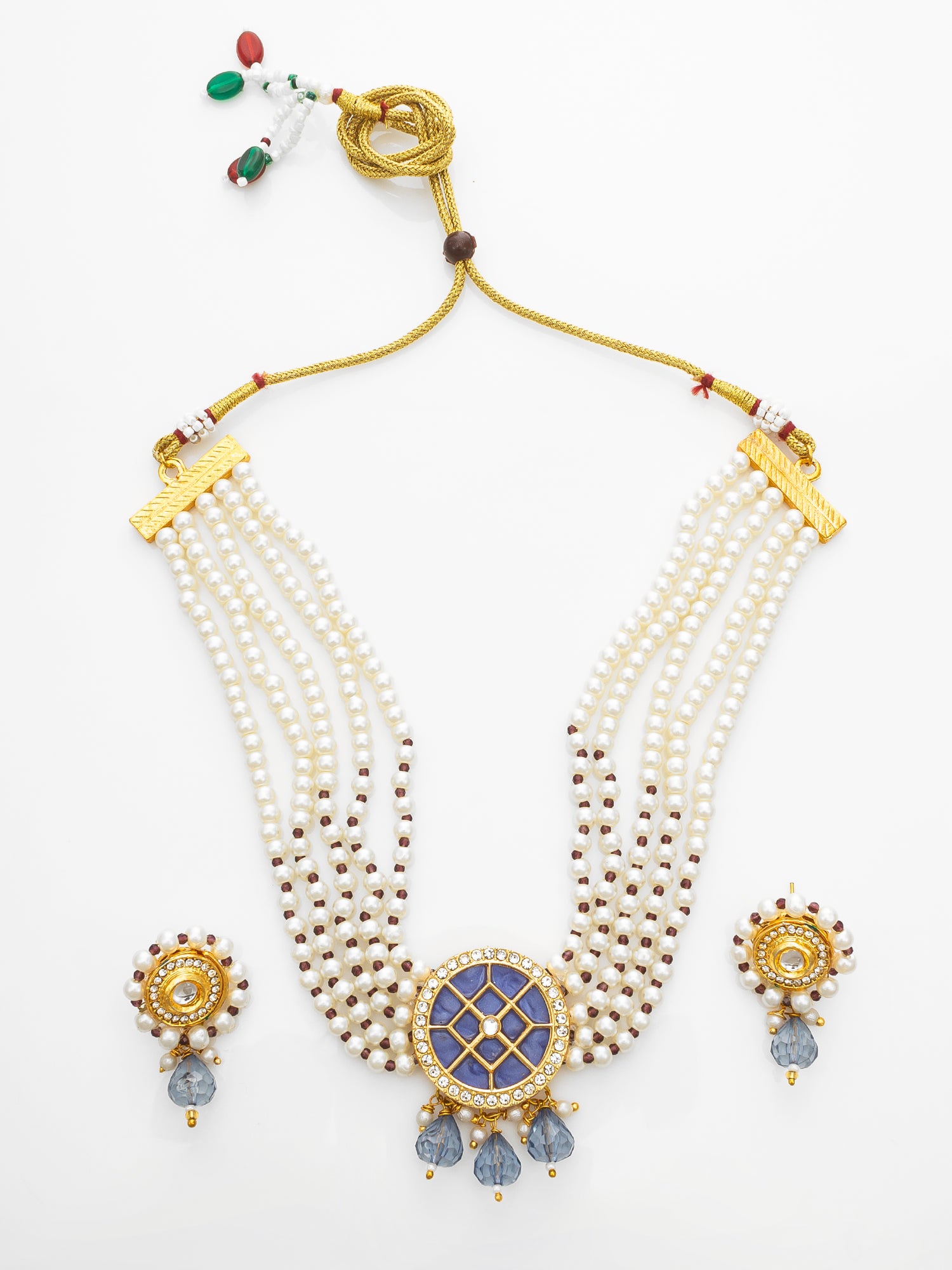 Gold Plated Blue Center Kundan Choker Necklace Set for Women – View 2 | Aadita Jewelry
