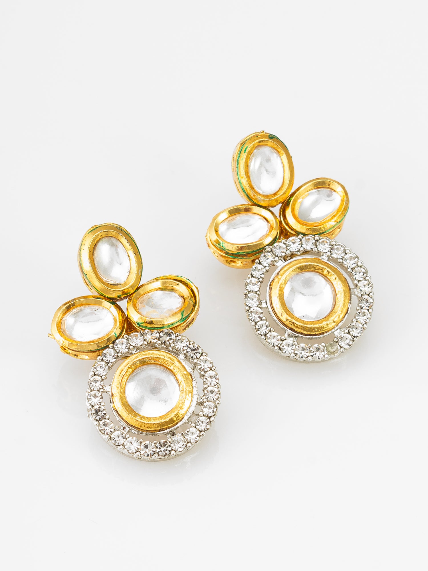 Gold-Tone Kundan Choker Necklace Set with Peach Pearl Beads and Crystal Earrings – View 2 | Aadita Jewelry