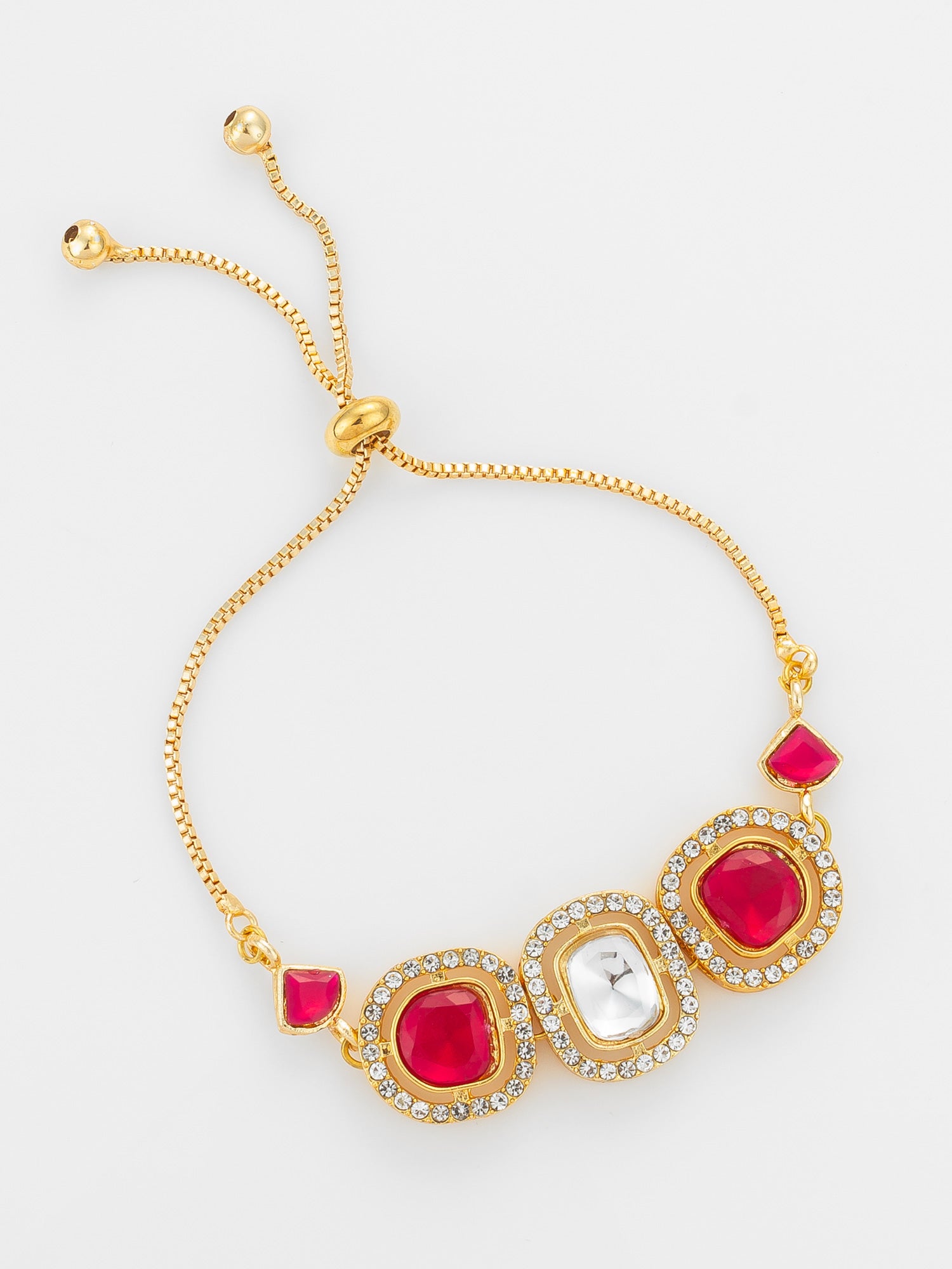 Gold Plated Ruby Red Kundan Bracelet – View 2 | Aadita Jewelry