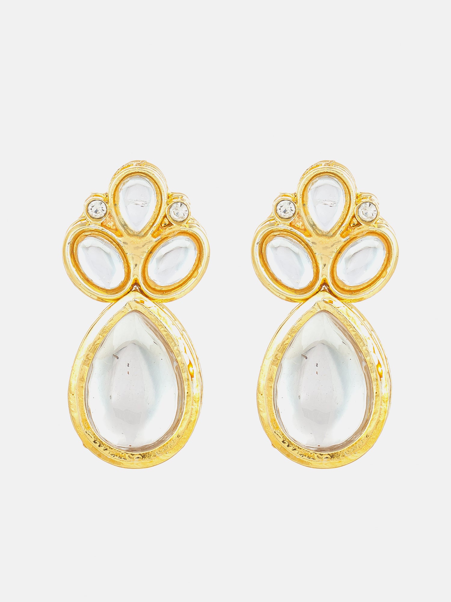 Gold Plated Statement White Stone Cluster Earrings | Aadita Jewelry