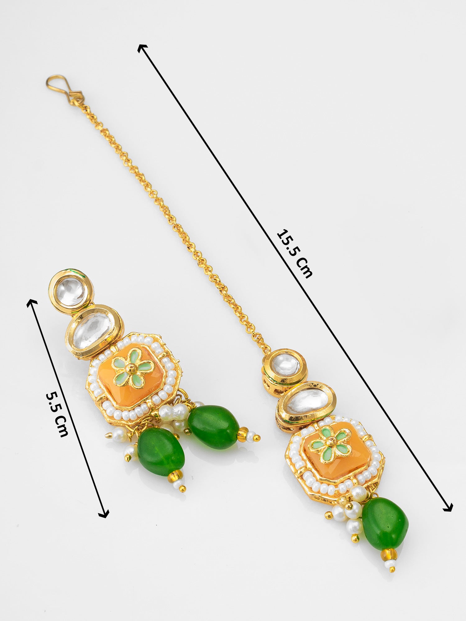 Meenakari Kundan Choker Necklace Set with Flower Motif, Beads and Maang Tikka – View 5 | Aadita Jewelry