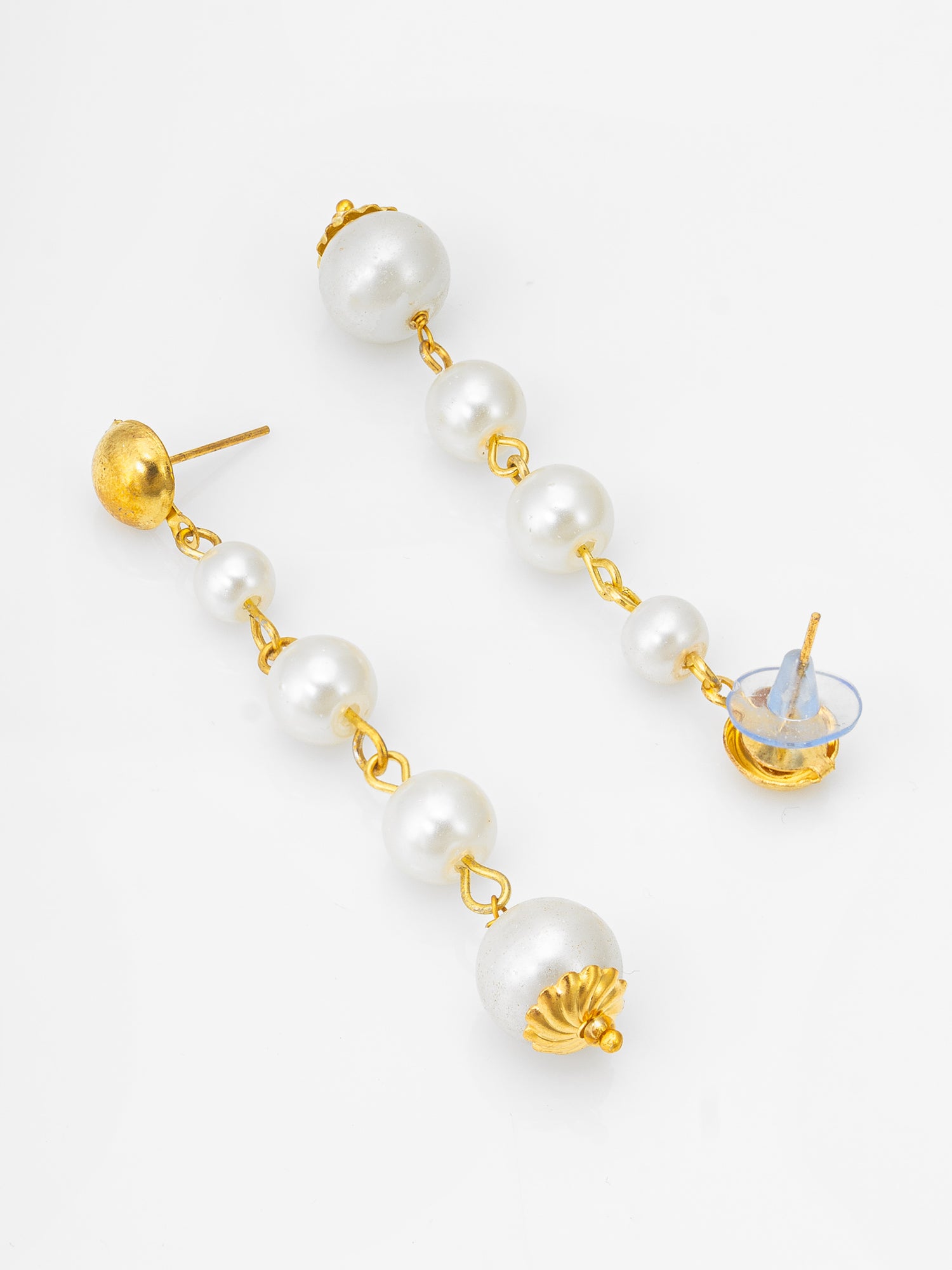 Gold-Toned Graduated Pearl Drop Earrings – View 2 | Aadita Jewelry
