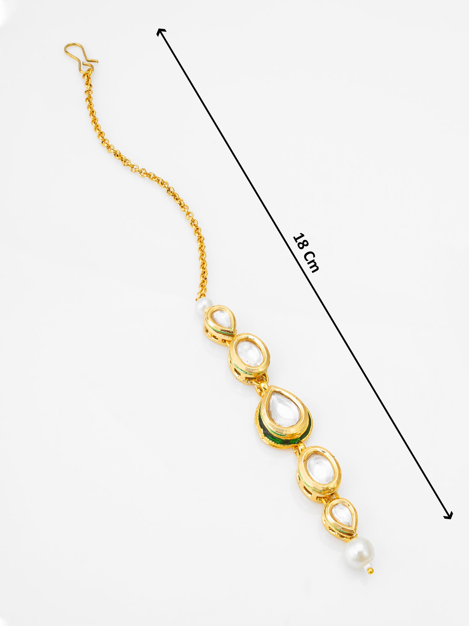 Gold-Plated Kundan Linear Maang Tikka with Pearl Drop – View 4 | Aadita Jewelry