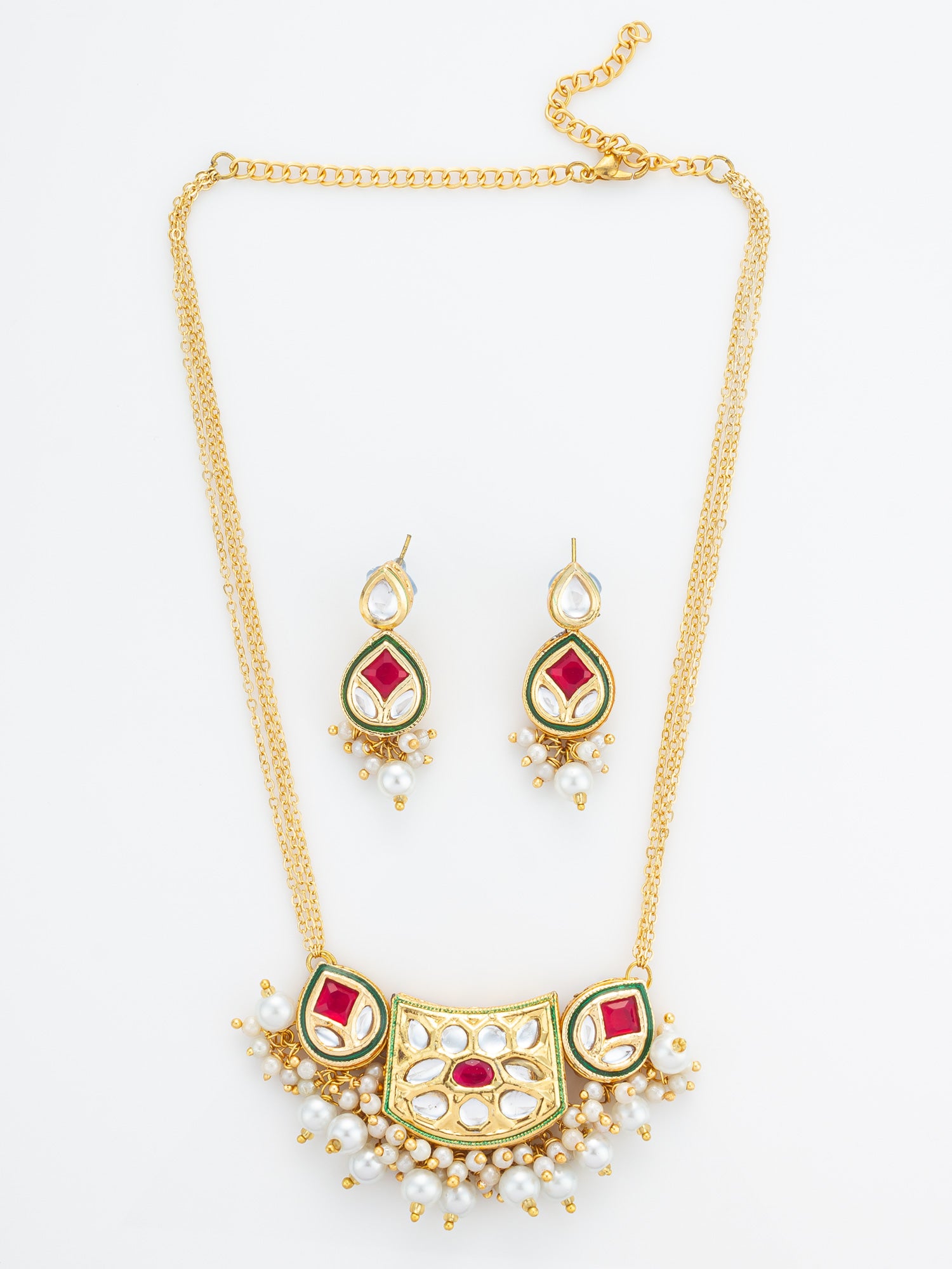Ruby Red Crescent Kundan Necklace Set | Aadita Jewelry