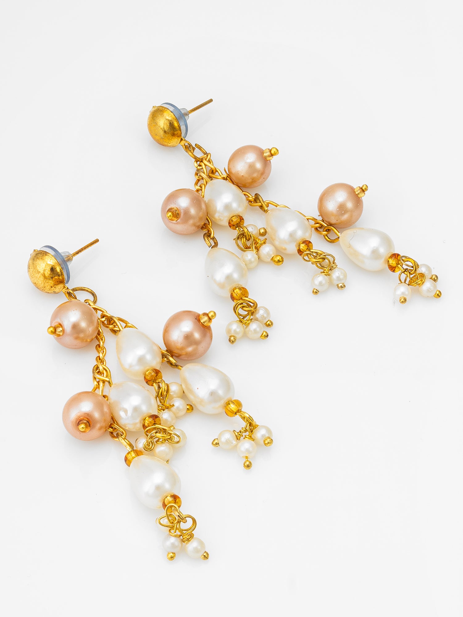 Gold-Tone Multi-Pearl Chandelier Earrings with Pearl Drops | Aadita Jewelry