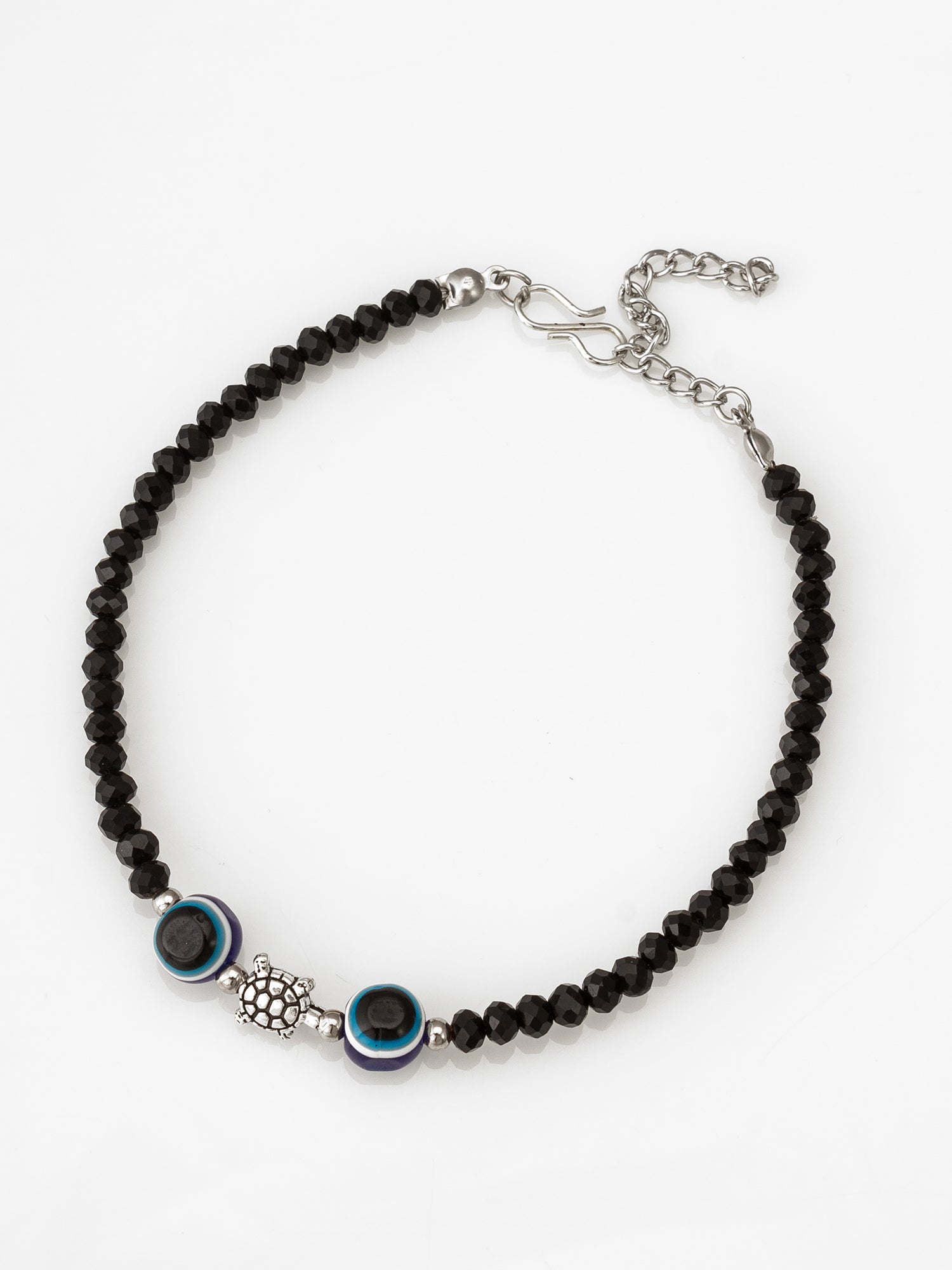 Black Crystal Bead Evil Eye Anklet – View 2 | Aadita Jewelry