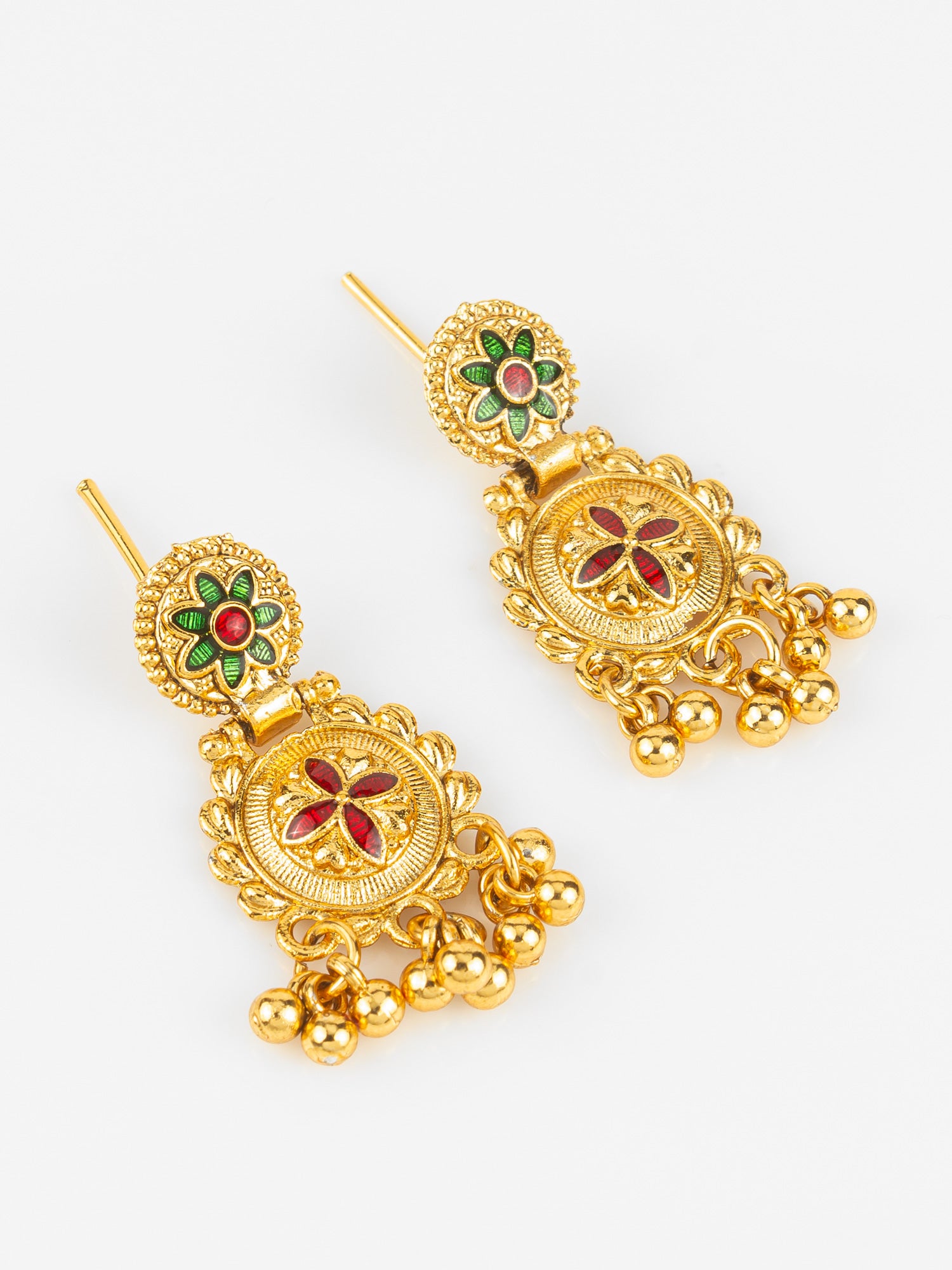 South Indian Gold-Plated Necklace Set | Traditional Bridal Temple Jewellery with Earrings – View 2 | Aadita Jewelry